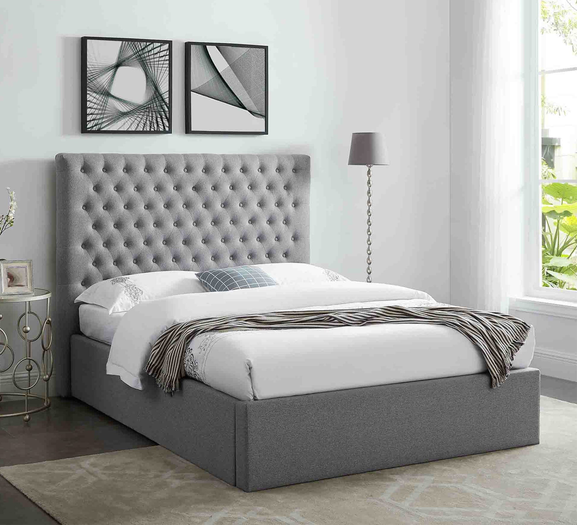 Gray capitone bed - Vitrine Furniture - Furniture