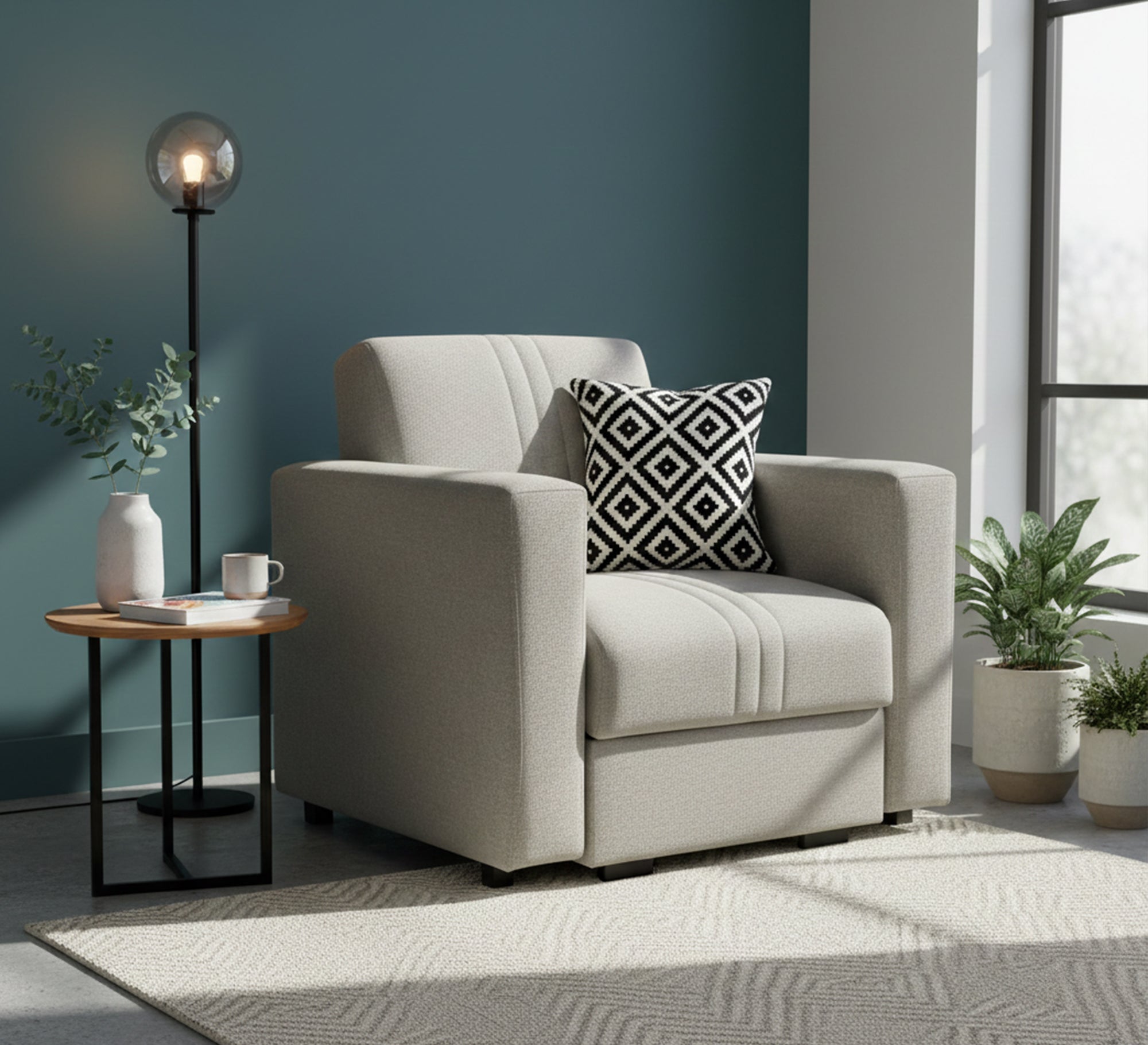 Gray Chair, Armrests, Unique Design - Vitrine Furniture - Furniture