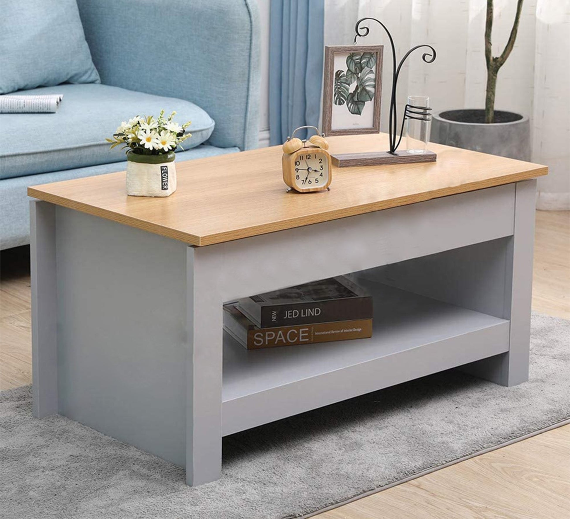 Gray coffee table and oak disc - Vitrine Furniture - Furniture