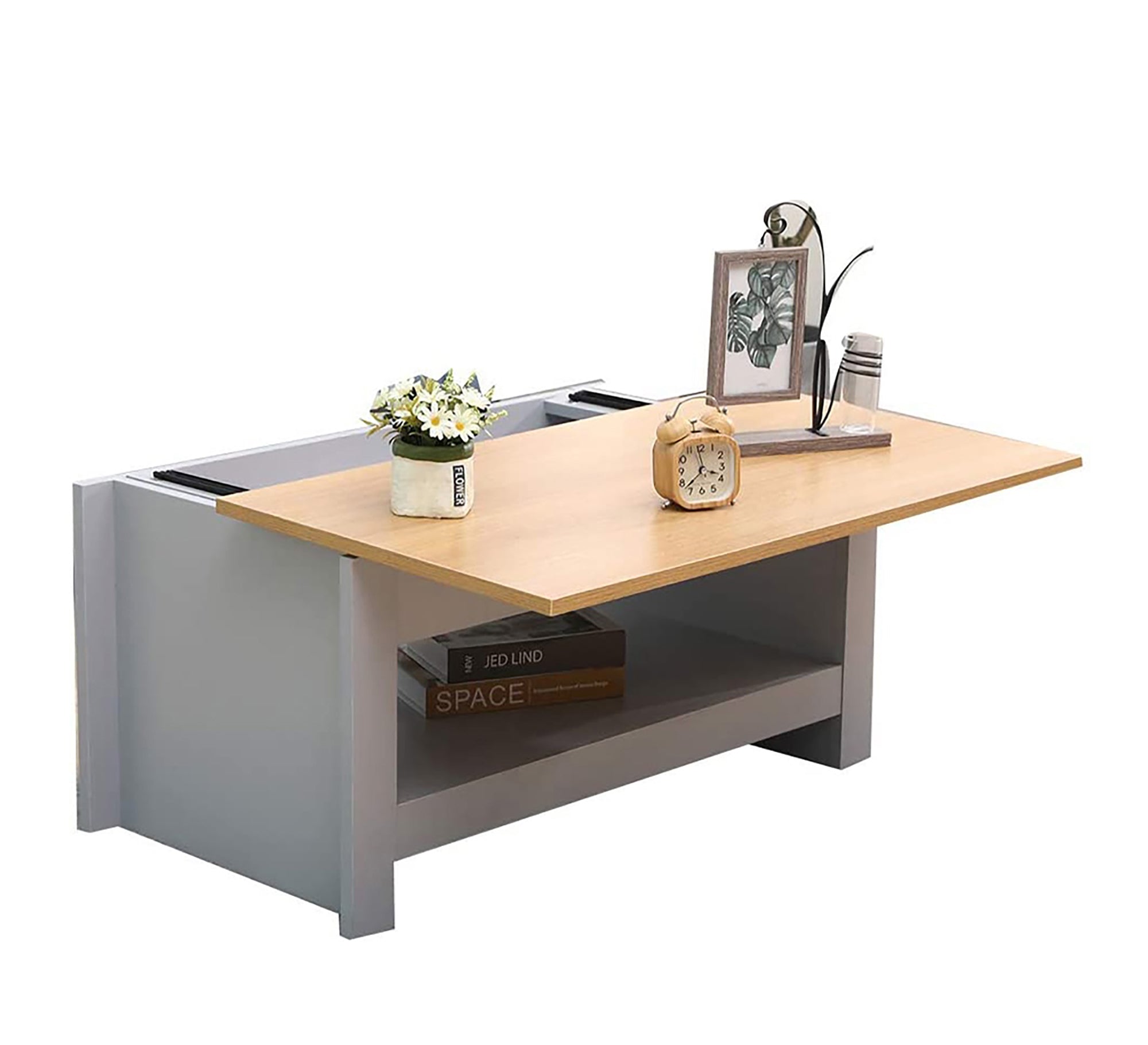 Gray coffee table and oak disc - Vitrine Furniture - Furniture