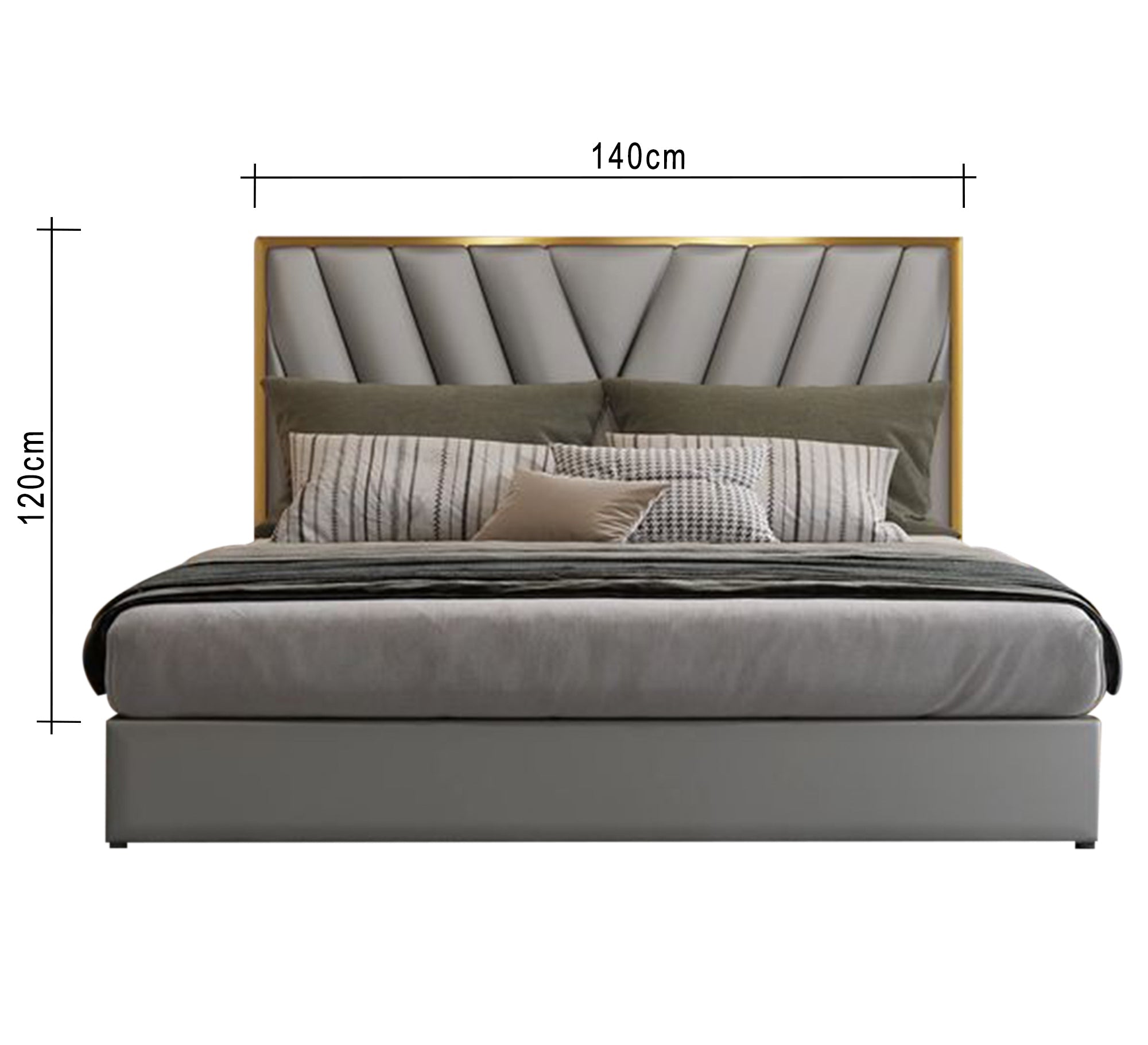 Gray king bed with gold trim - Vitrine Furniture - Furniture
