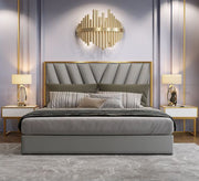 Gray king bed with gold trim - Vitrine Furniture - Furniture