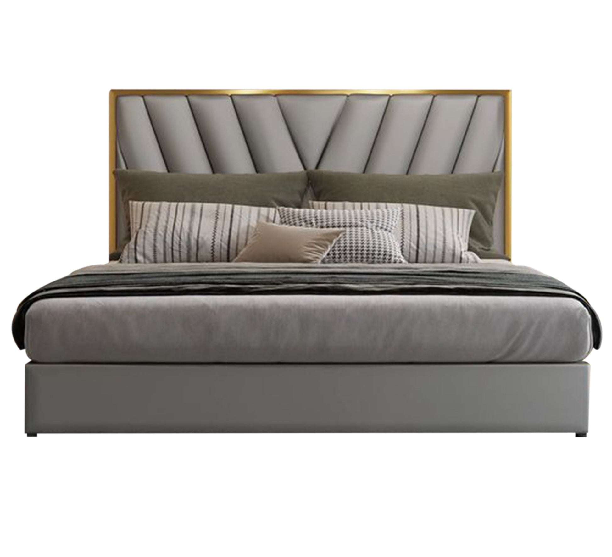 Gray king bed with gold trim - Vitrine Furniture - Furniture