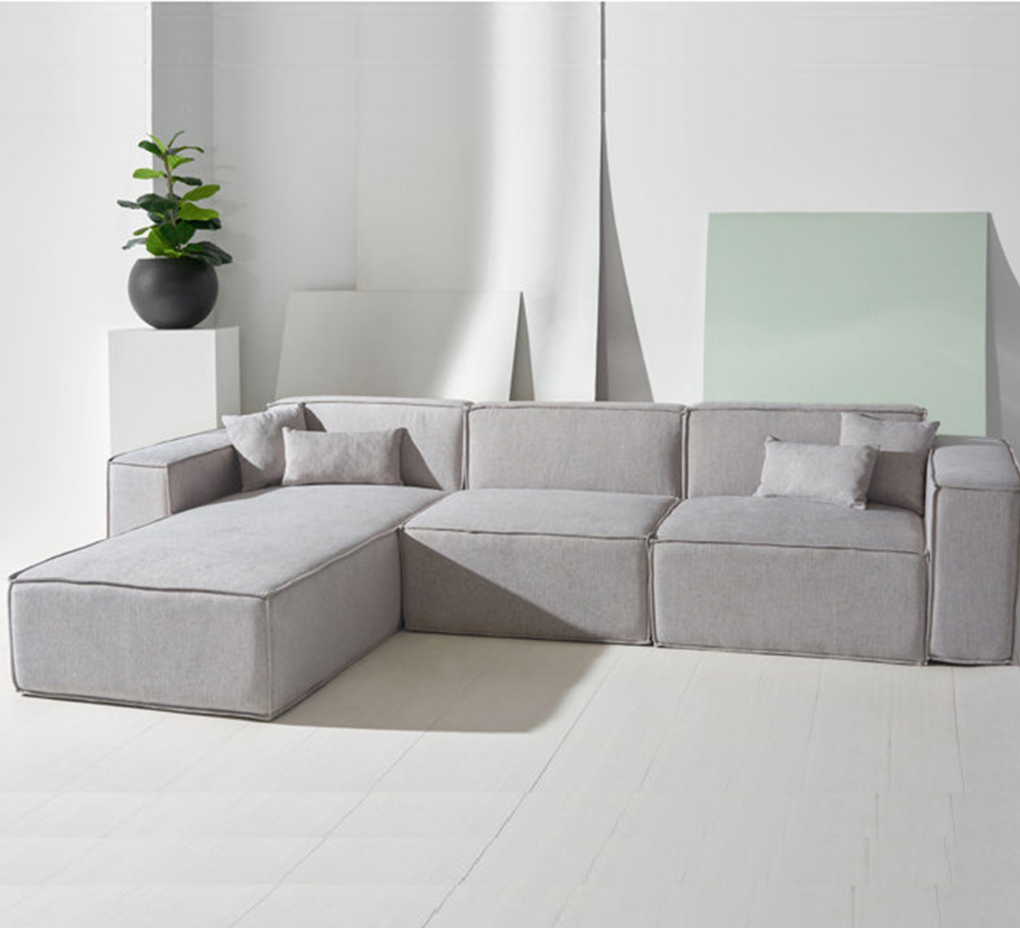 Gray linen L corner - Vitrine Furniture - Furniture