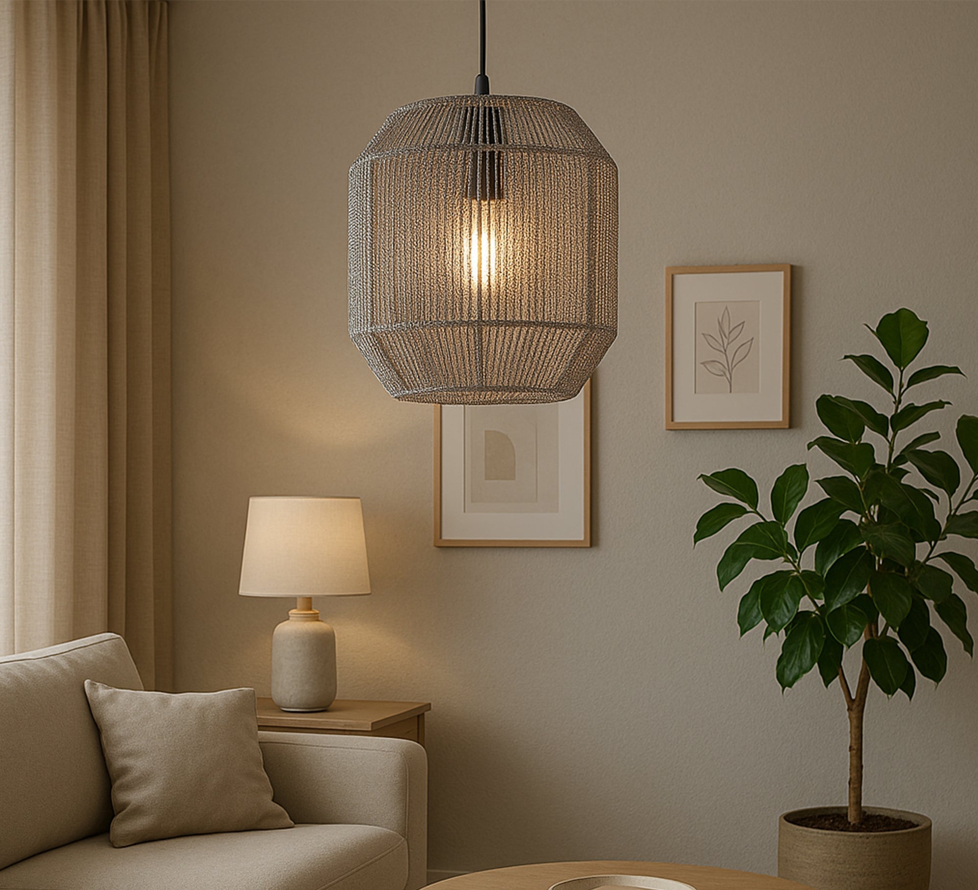 Gray macrame pendant light - Vitrine Furniture - Lighting