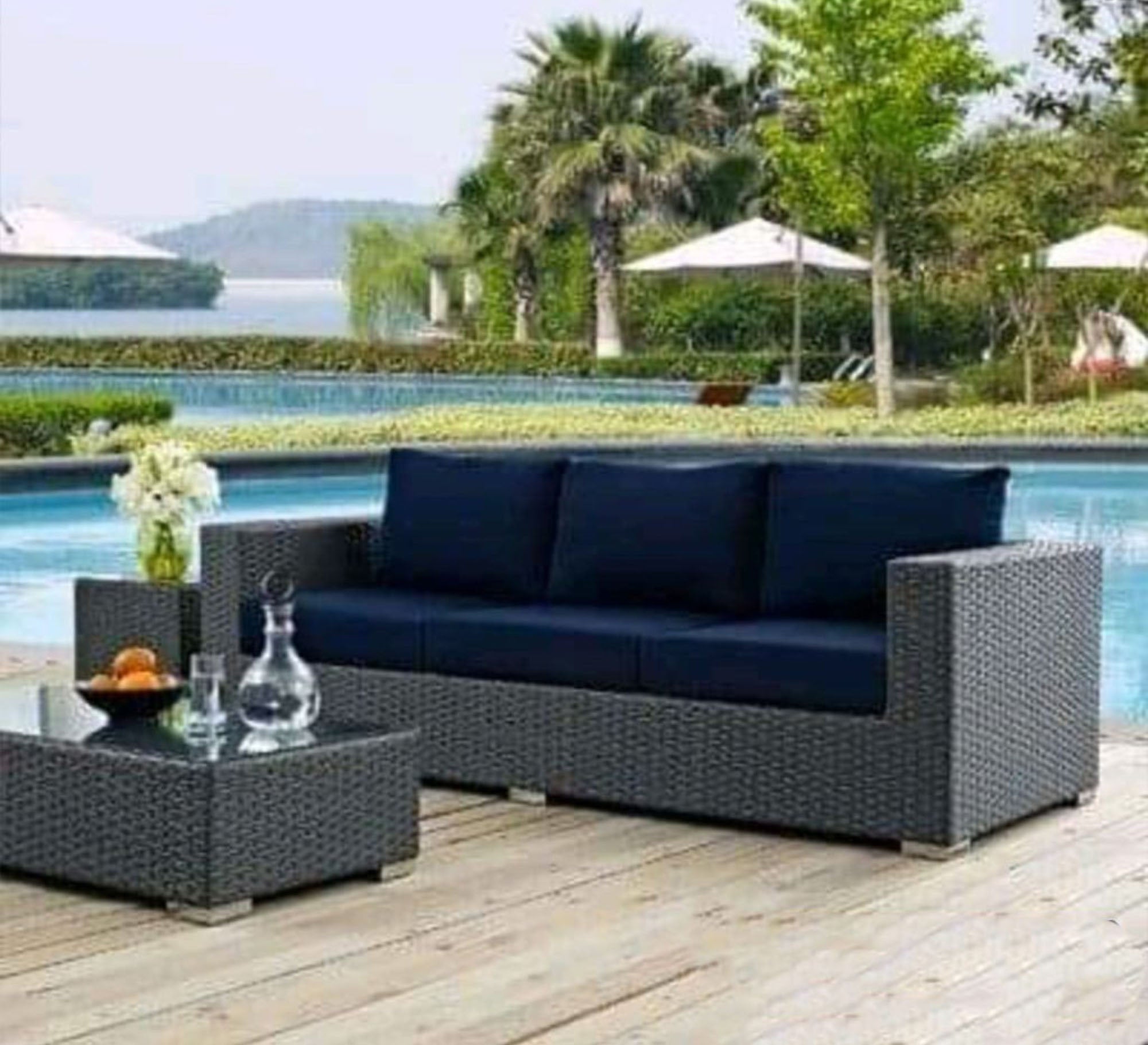 Gray triple sofa for outdoor spaces - Vitrine Furniture - Outdoor Products