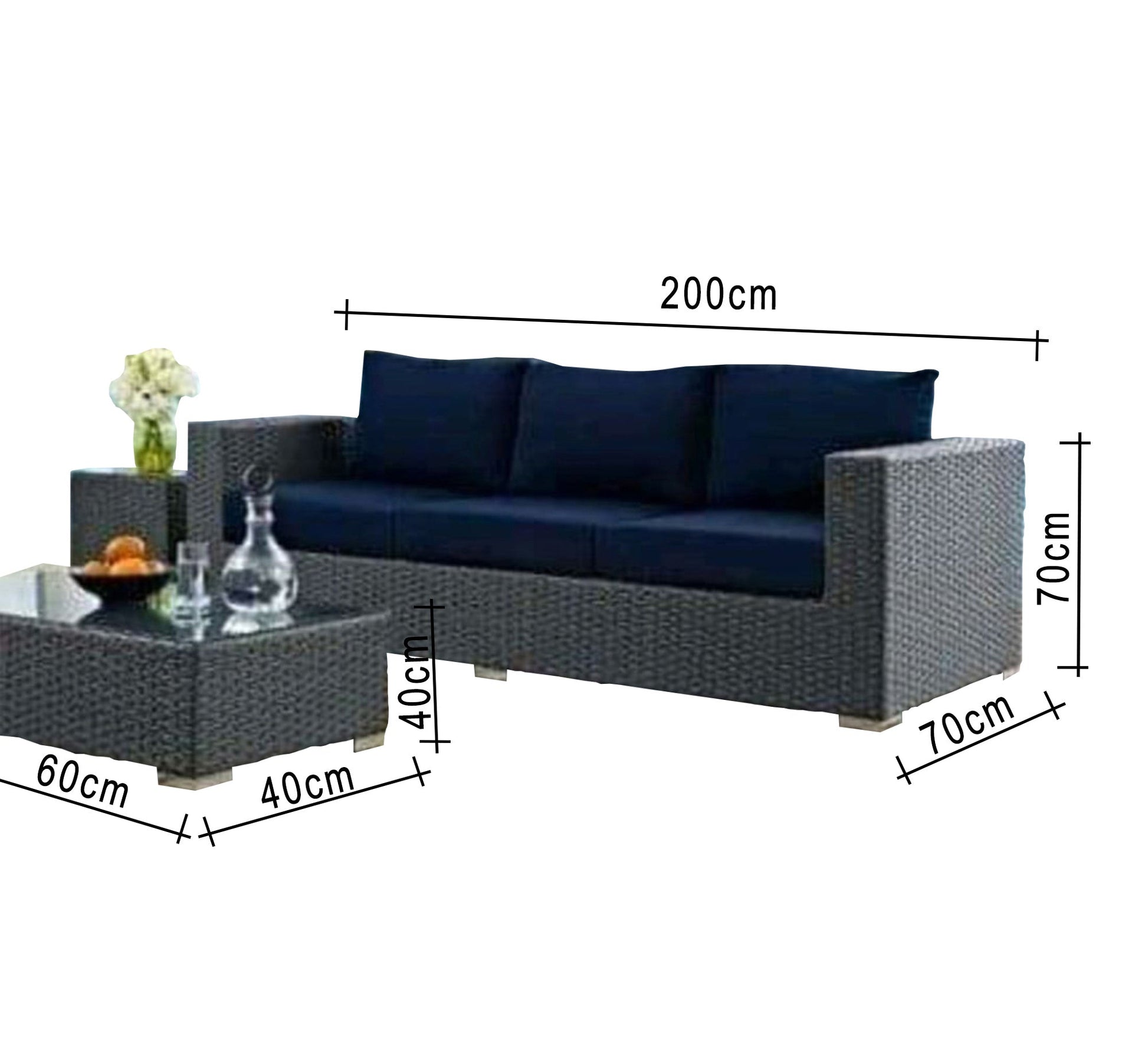 Gray triple sofa for outdoor spaces - Vitrine Furniture - Outdoor Products