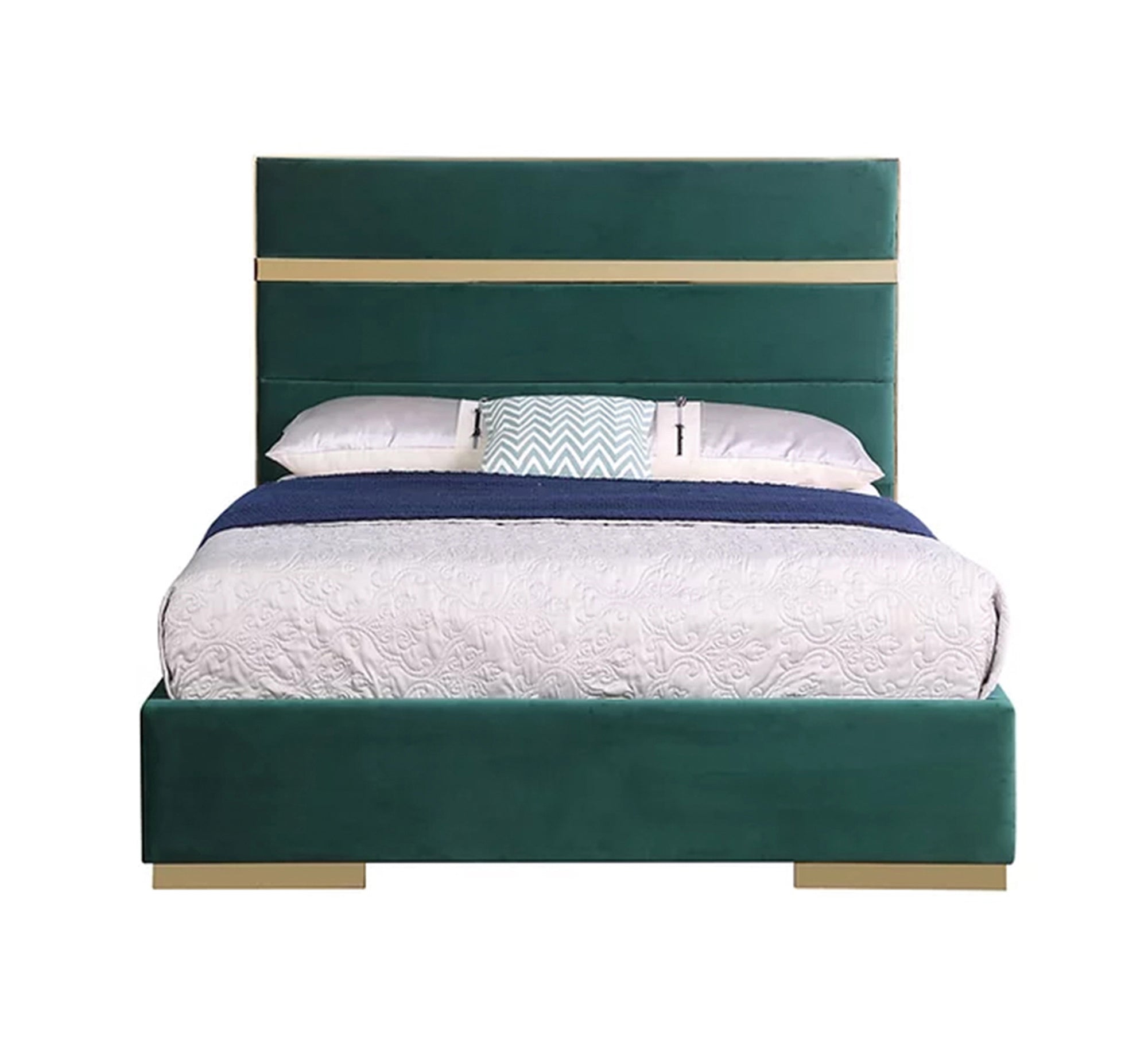 Green bed with gold steel stripe - Vitrine Furniture - Furniture