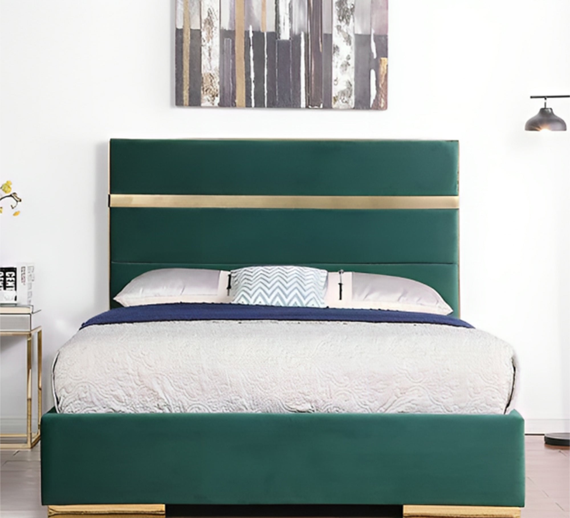 Green bed with gold steel stripe - Vitrine Furniture - Furniture