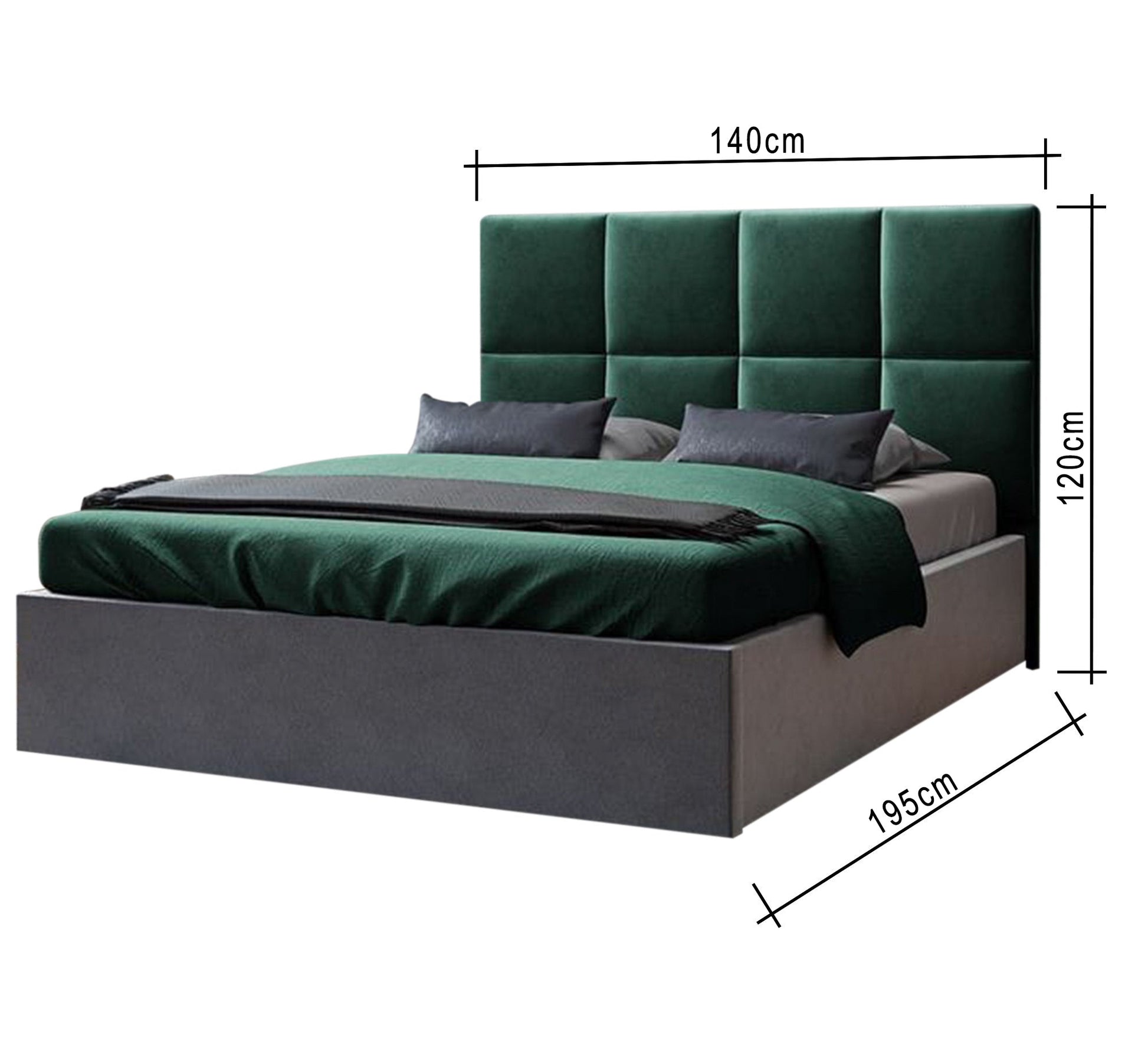 Green bed with horizontal and vertical sunken lines - Vitrine Furniture - Furniture