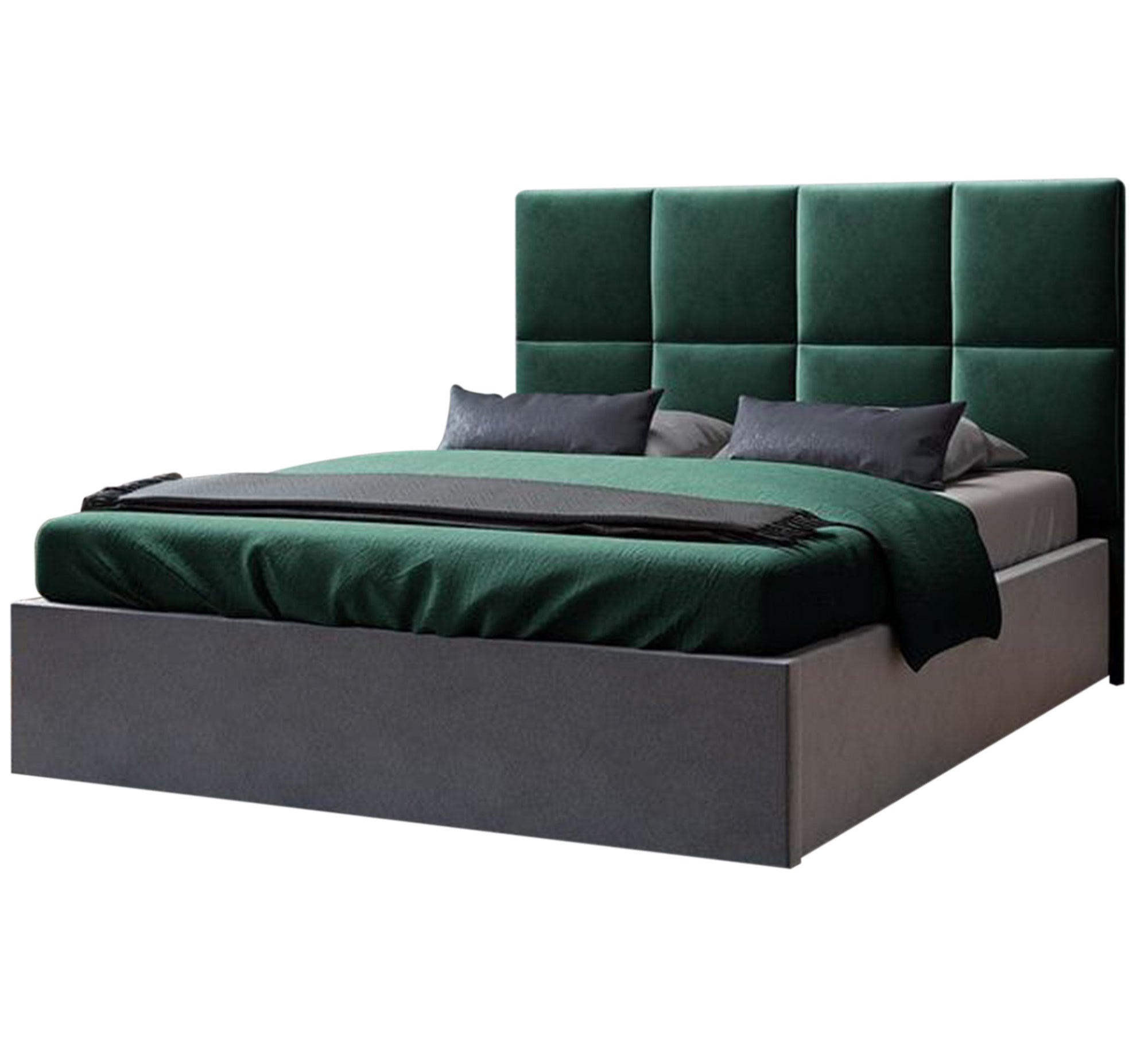 Green bed with horizontal and vertical sunken lines - Vitrine Furniture - Furniture