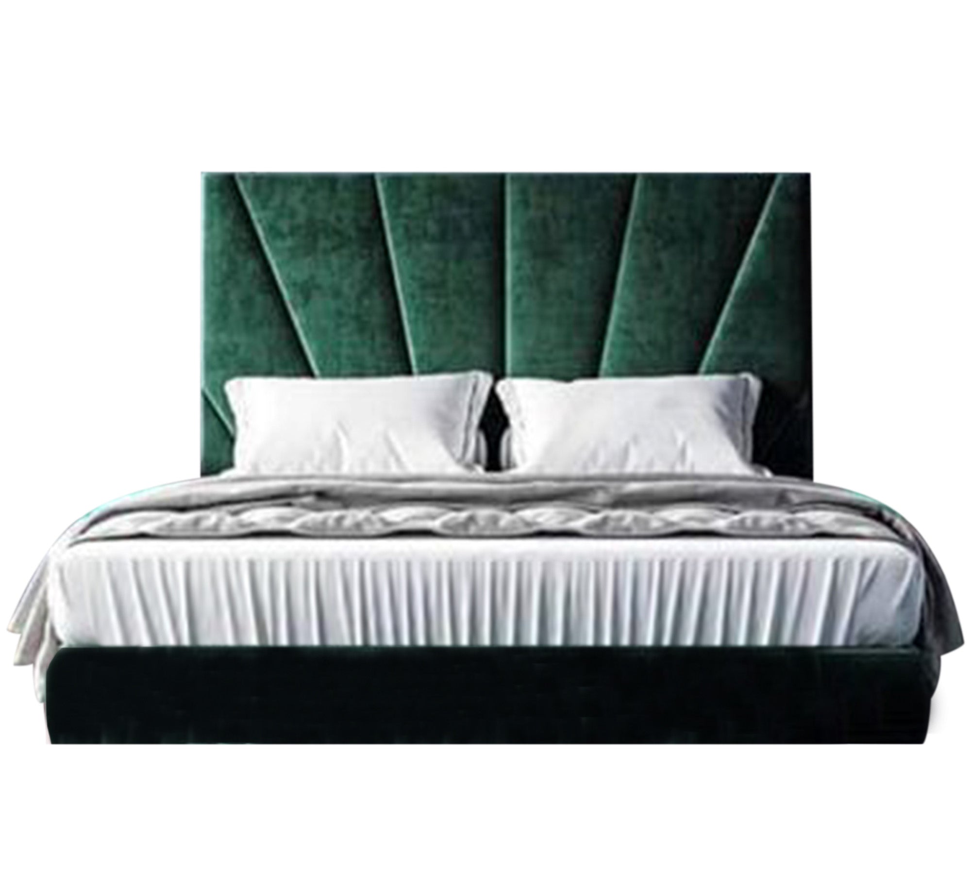 Green velvet bed with geometric headboard and outstanding luxury - Vitrine Furniture - Furniture