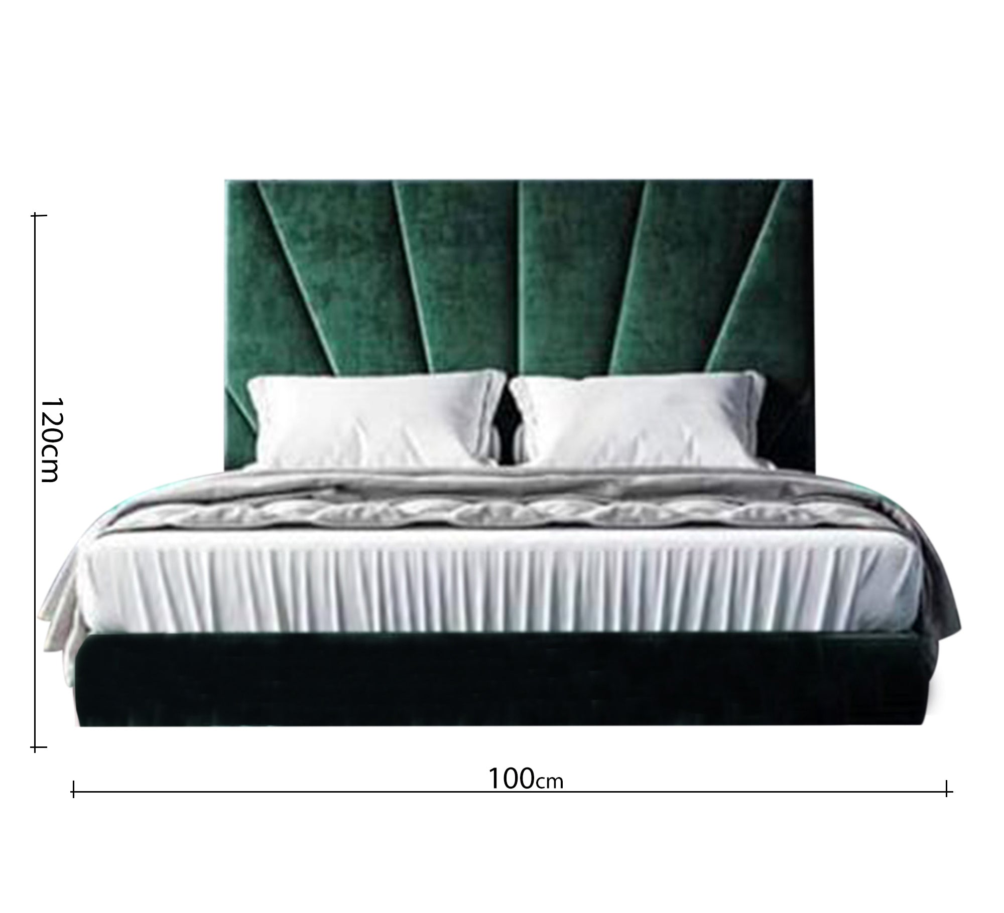 Green velvet bed with geometric headboard and outstanding luxury - Vitrine Furniture - Furniture