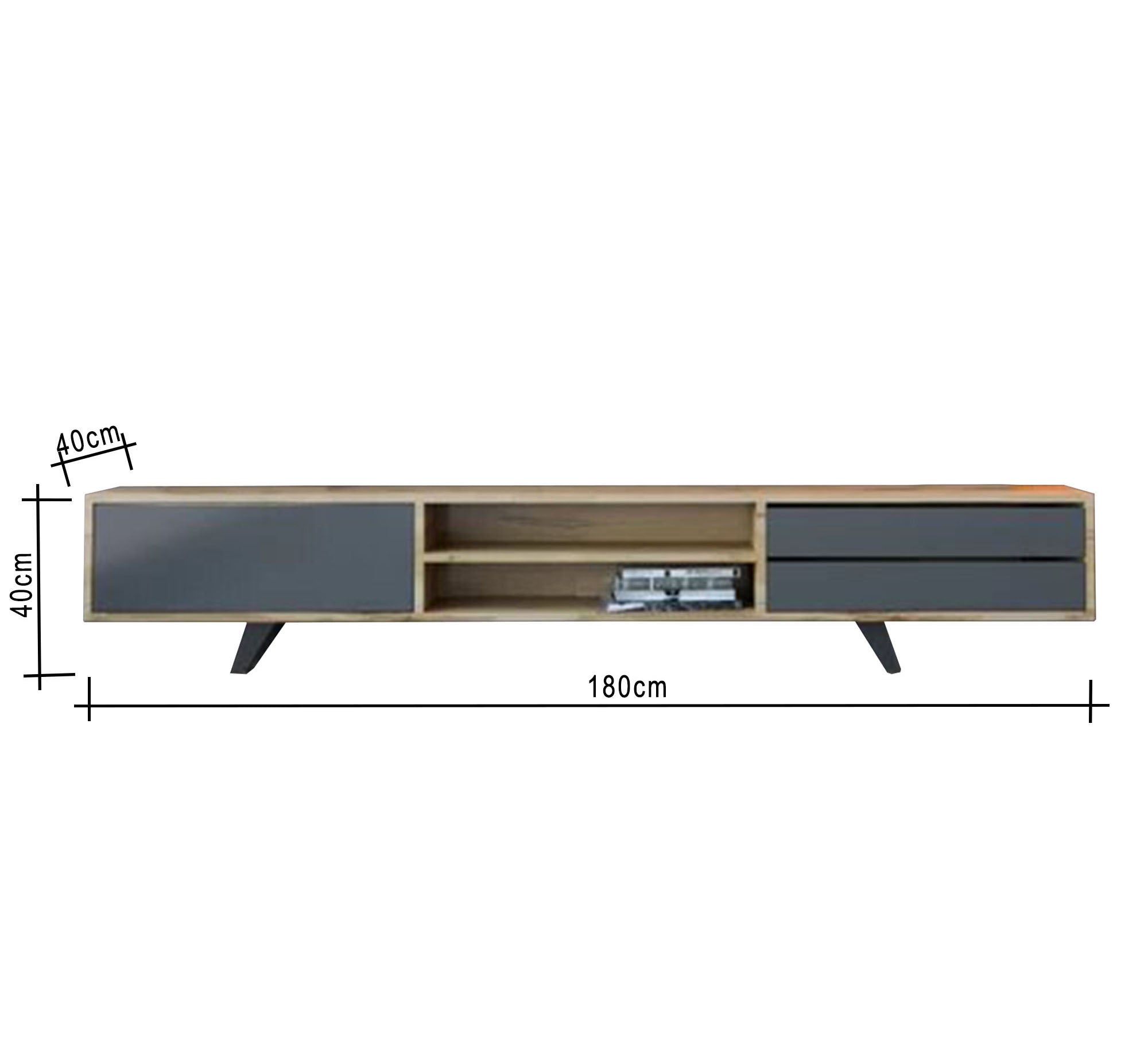 Grey and Beige TV Table with Upper Shelves - Vitrine Furniture - Furniture