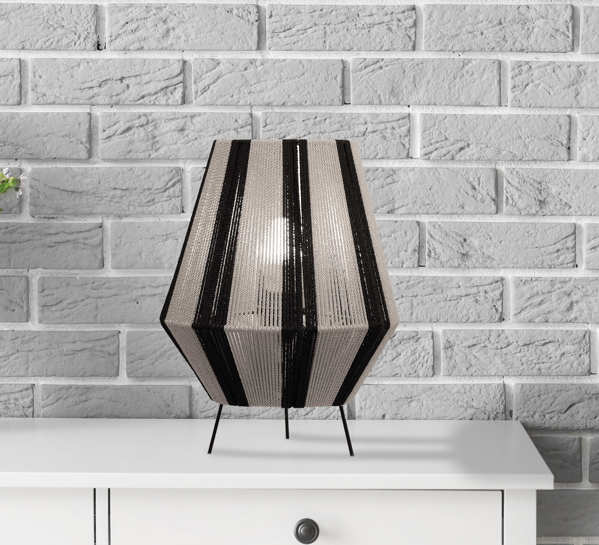 Grey and black woven table lamp - Vitrine Furniture - Lighting