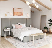 Grey bed with a fully upholstered high headboard - Vitrine Furniture - Furniture