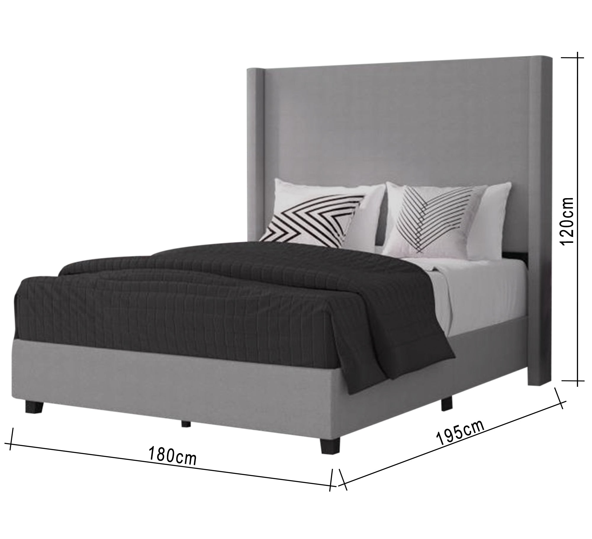 Grey bed with plain velvet back - Vitrine Furniture - Furniture