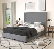 Grey bed with plain velvet back - Vitrine Furniture - Furniture