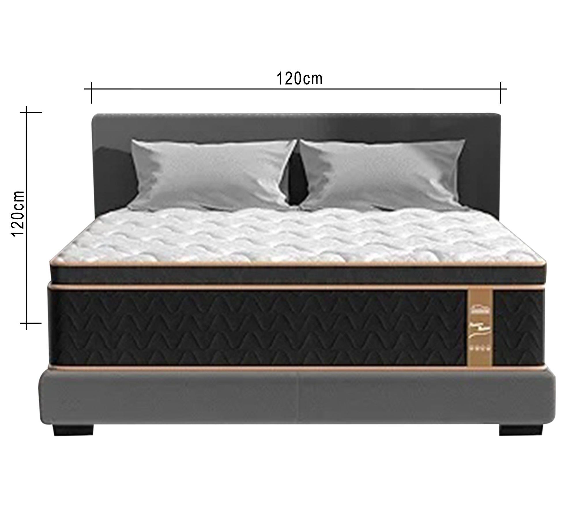 Grey bed with short square legs and a high headboard - Vitrine Furniture - Furniture