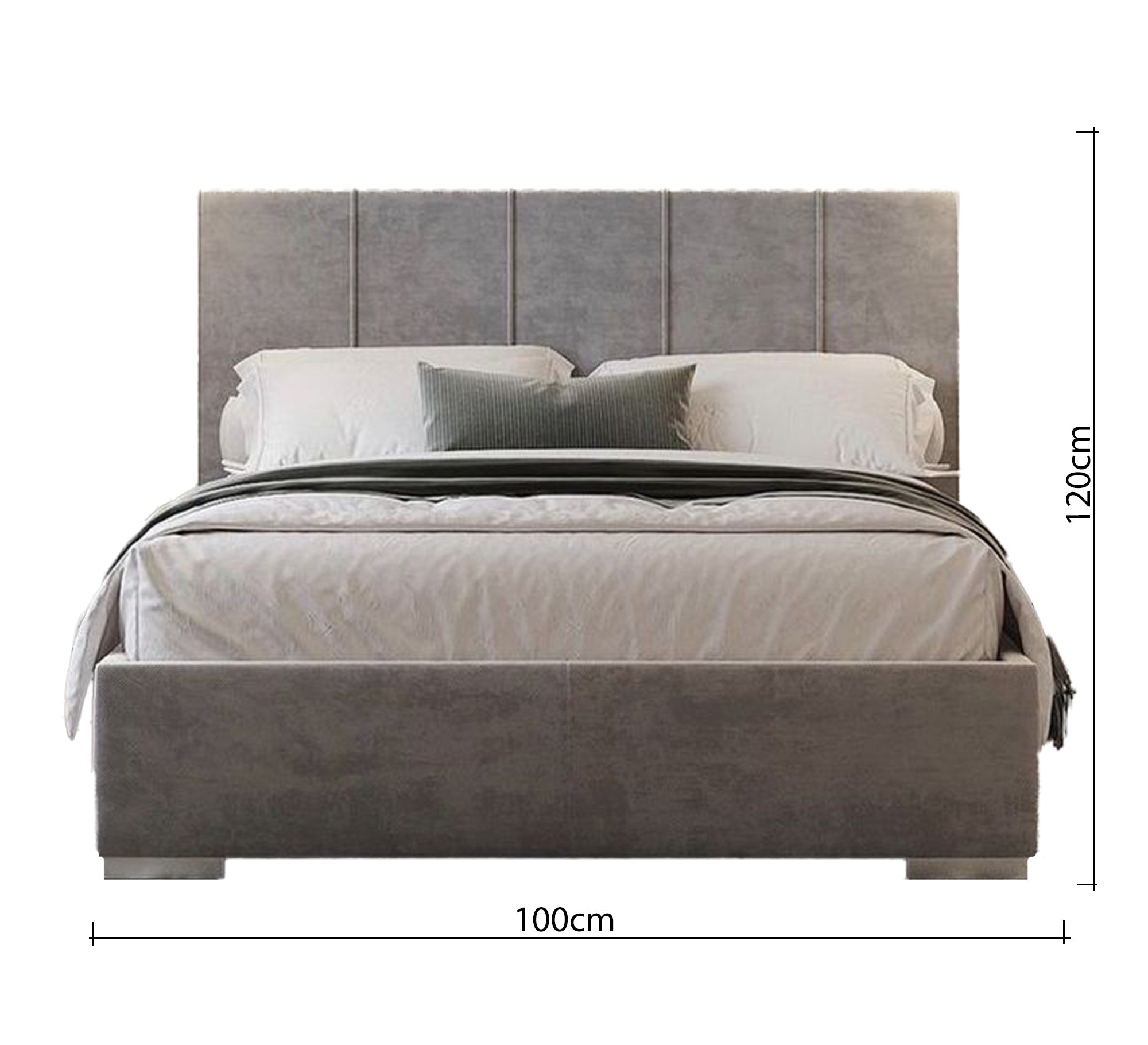 Grey bed with striped headboard and modern elegance - Vitrine Furniture - Furniture