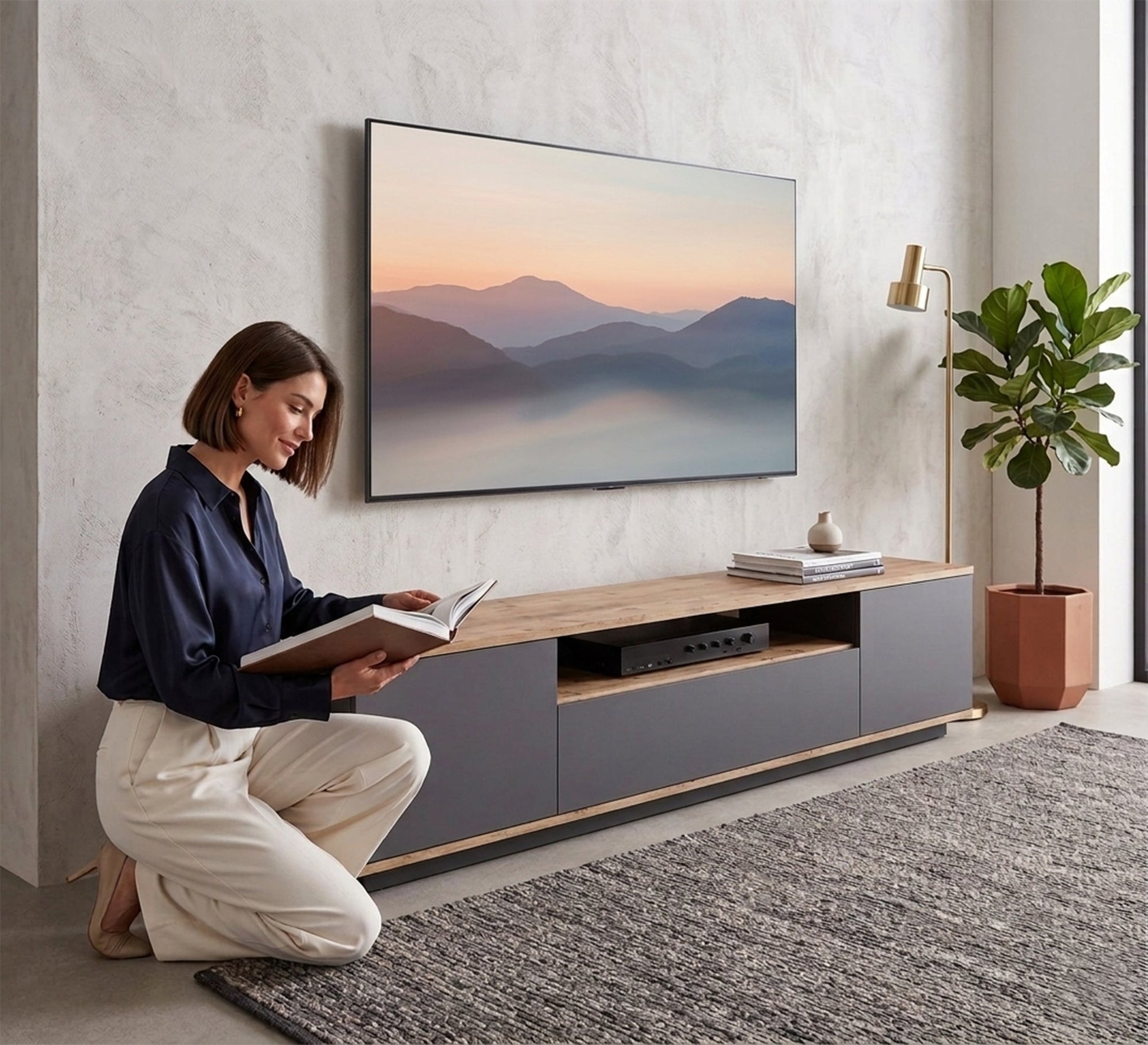 Grey - Beige TV Table: Chic and Functional Design - Vitrine Furniture - TV Table & Cabinet