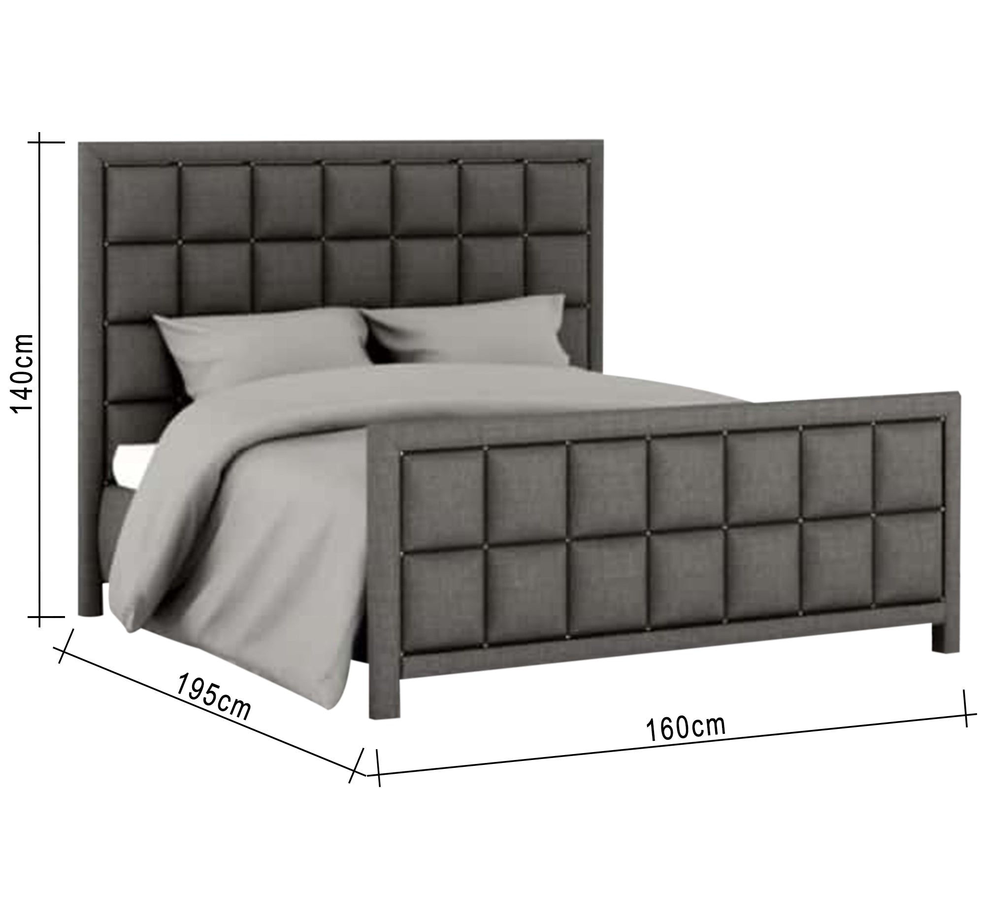 Grey capitone bed with a high headboard - Vitrine Furniture - Furniture