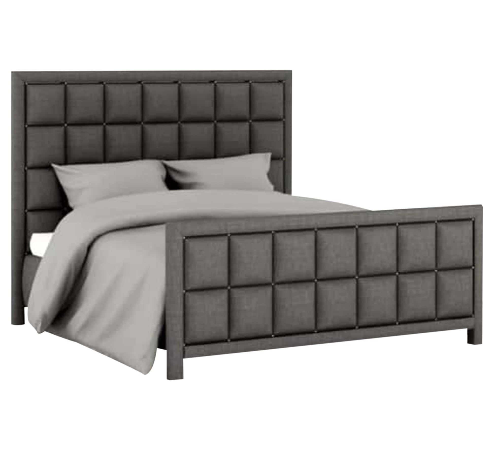 Grey capitone bed with a high headboard - Vitrine Furniture - Furniture