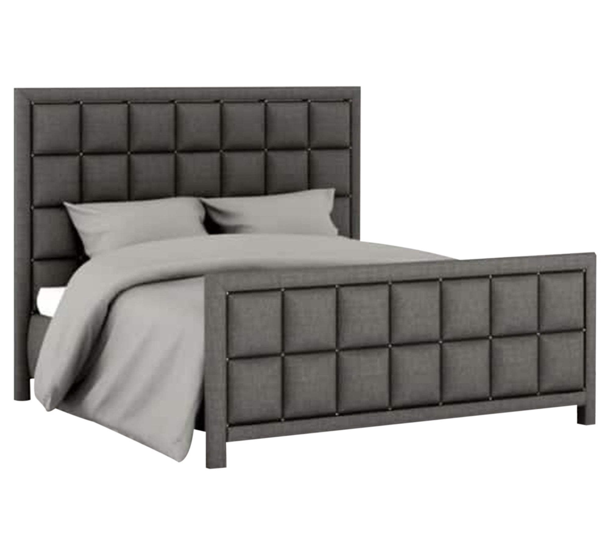 Grey capitone bed with a high headboard - Vitrine Furniture - Furniture