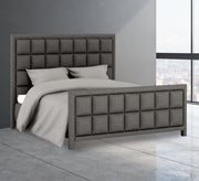 Grey capitone bed with a high headboard - Vitrine Furniture - Furniture