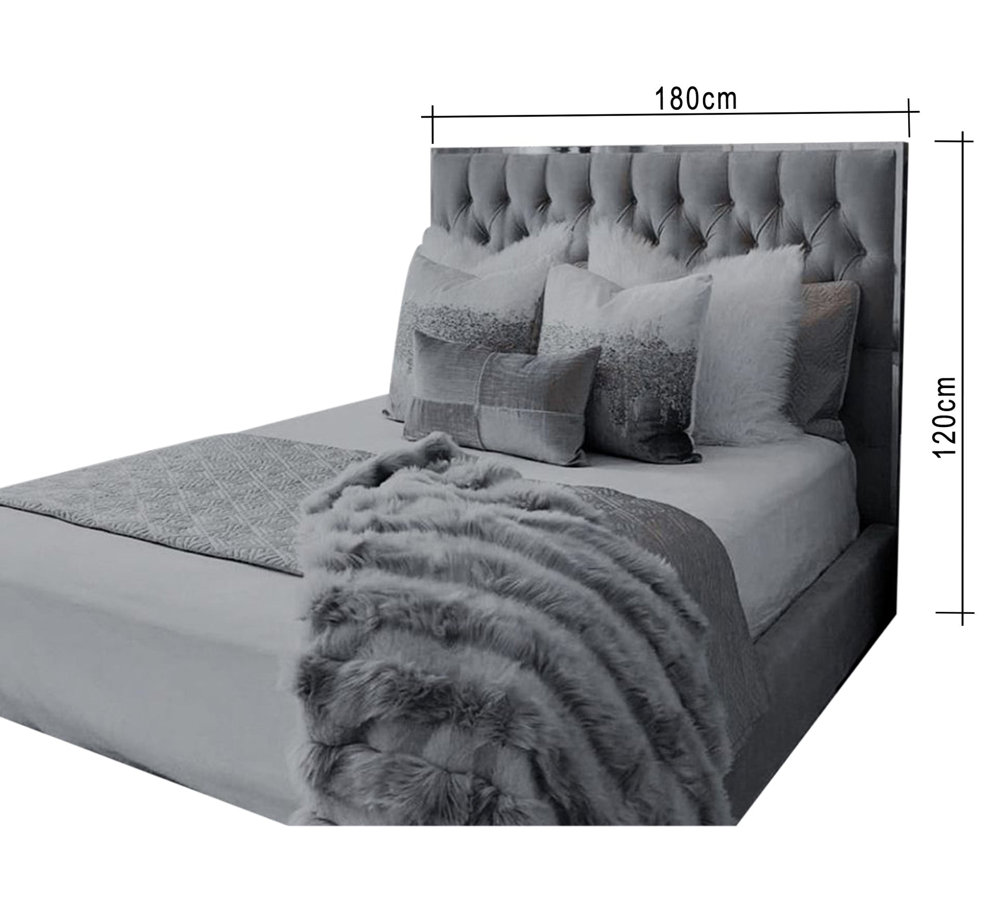 Grey capitone bed with silver edges - Vitrine Furniture - Furniture