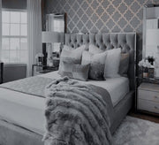 Grey capitone bed with silver edges - Vitrine Furniture - Furniture