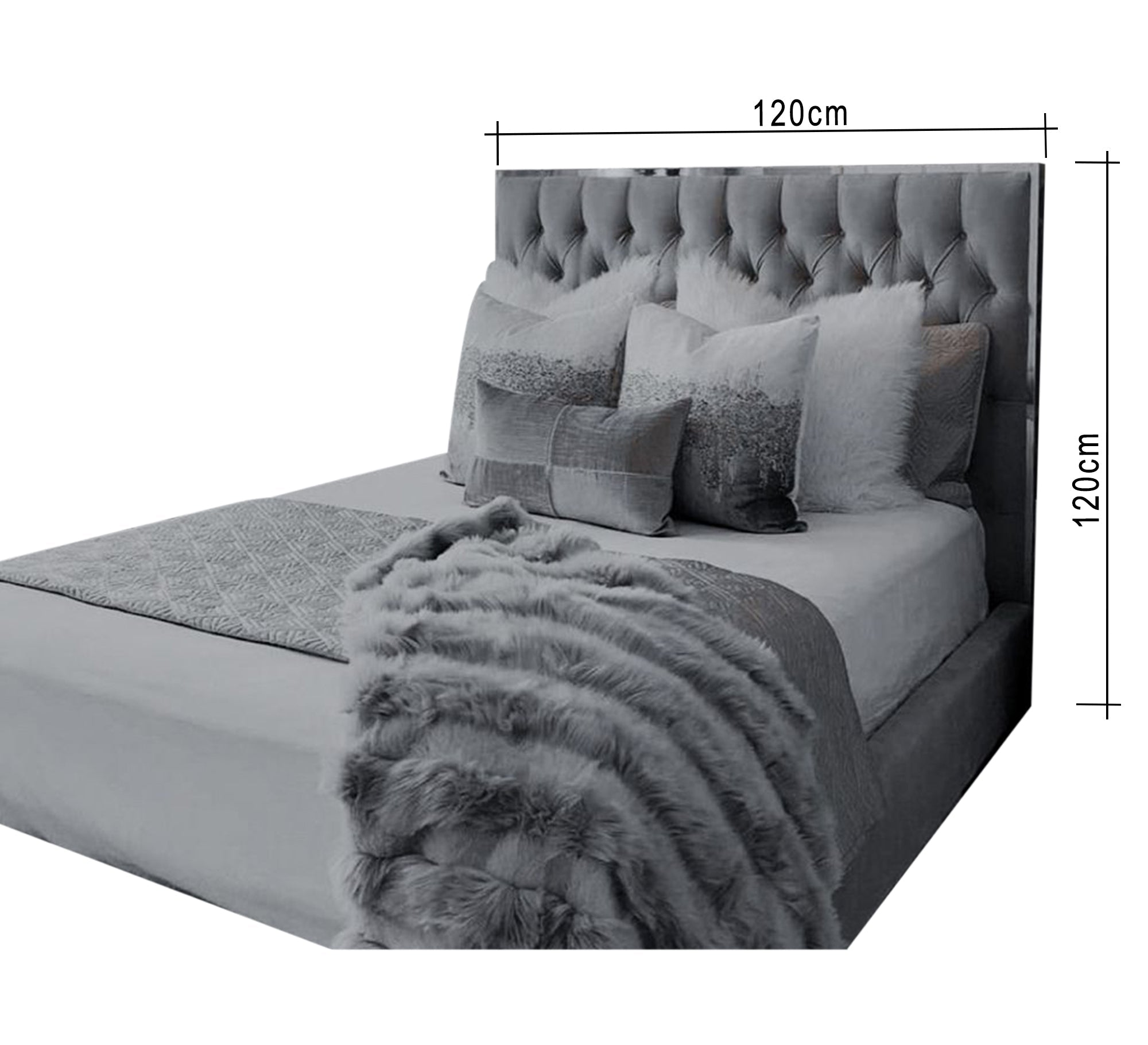 Grey capitone bed with silver edges - Vitrine Furniture - Furniture