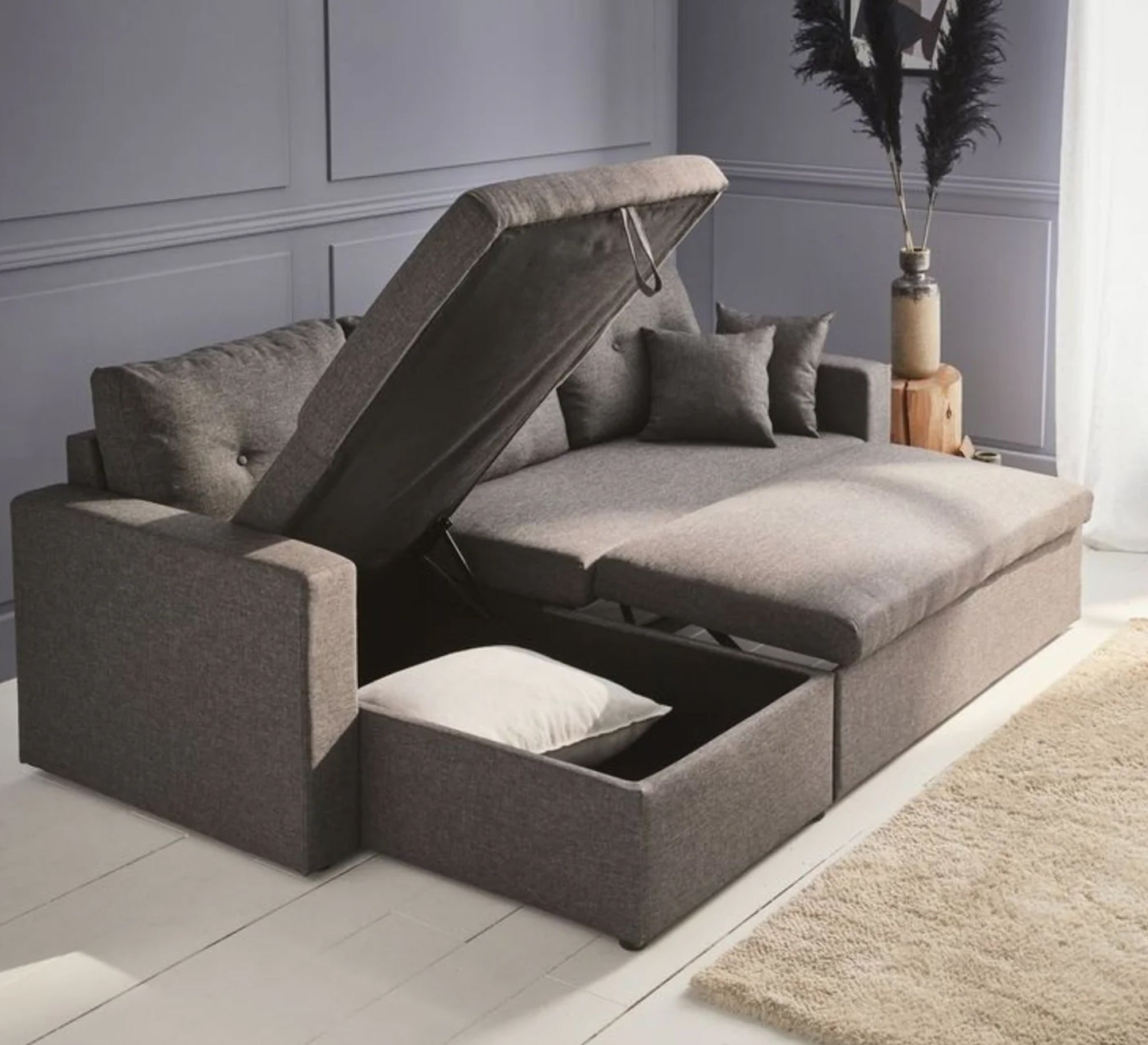 Grey corner bed storage practical design - Vitrine Furniture - Furniture