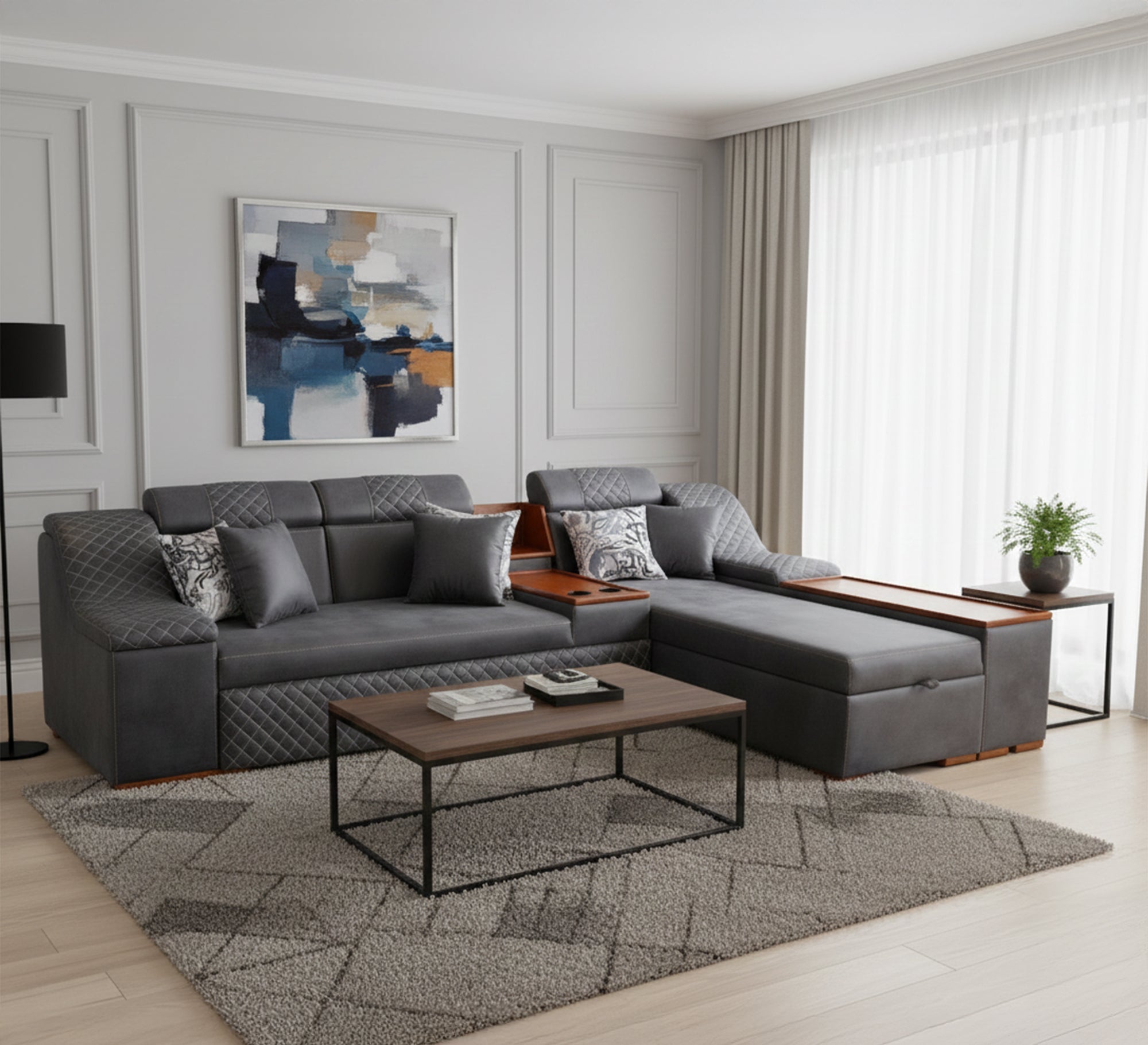 Grey Corner Sofa Set, Modern Comfort Redefined - Vitrine Furniture - Living room Sofas