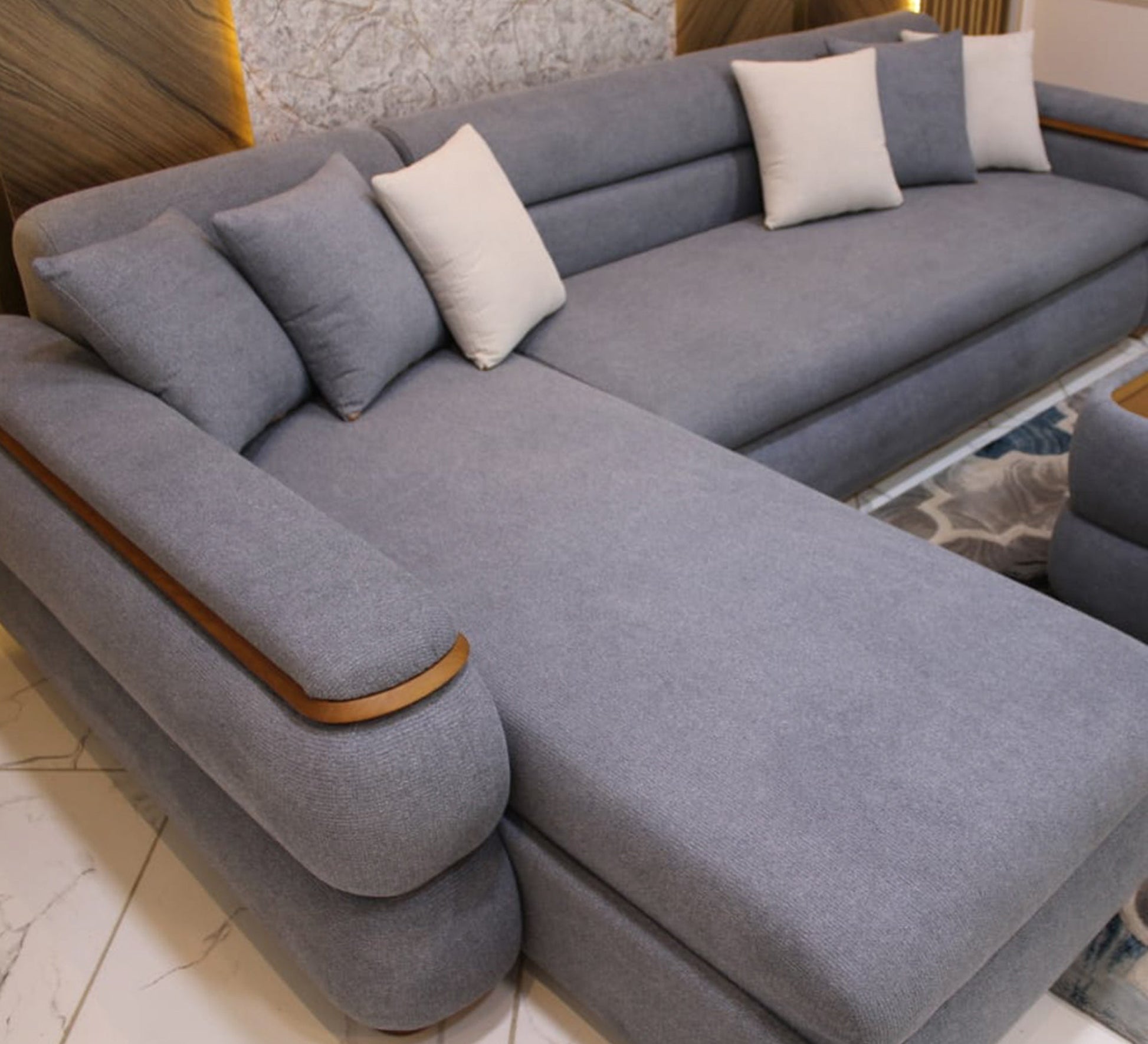 Grey corner with pillows - Vitrine Furniture - Furniture