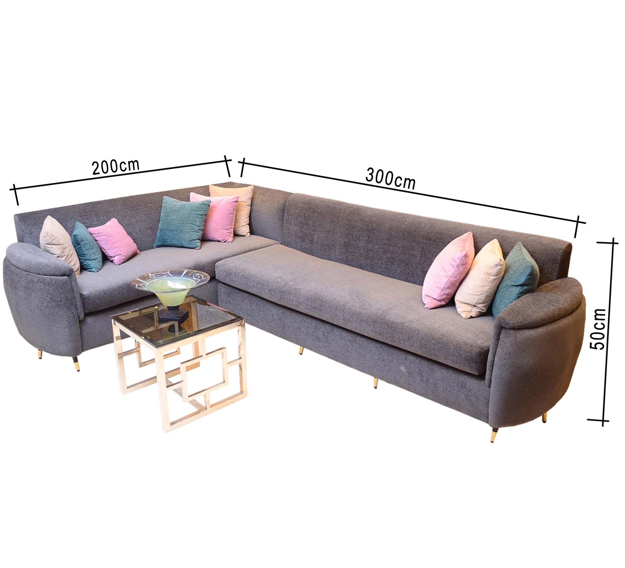 Grey living room corner - Vitrine Furniture - L - shape sofa set