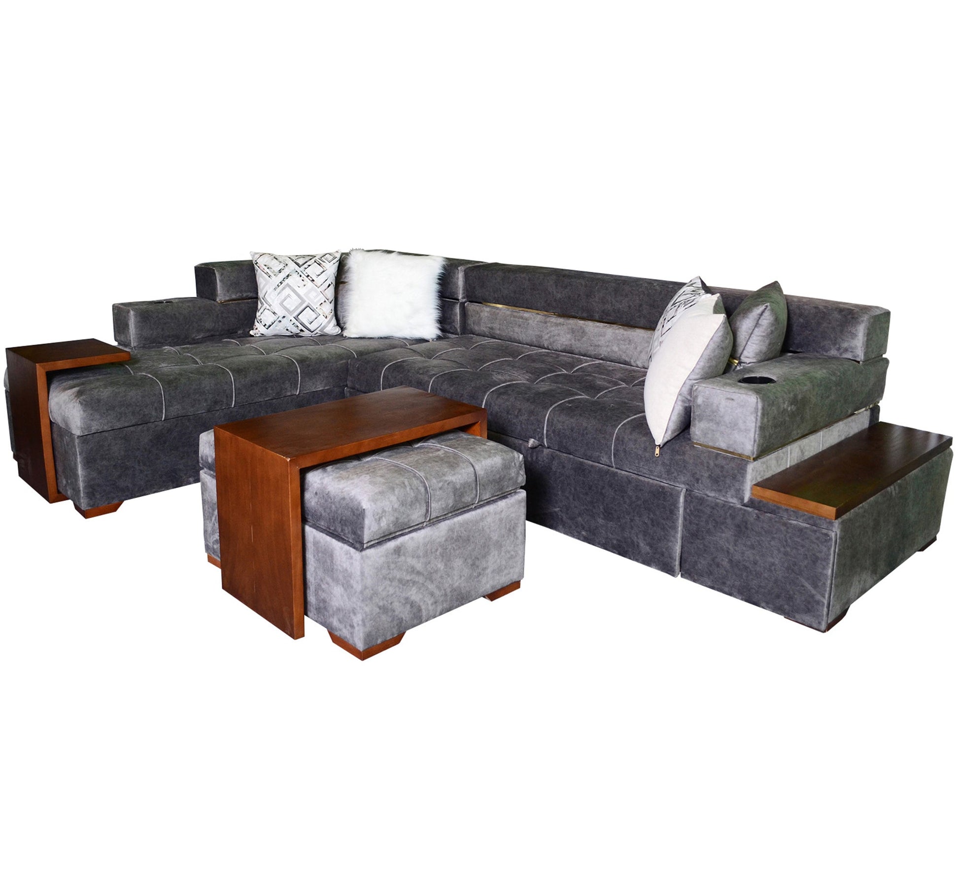 grey living room corner with a chaise longue and a bed - Vitrine Furniture - Sofa bed