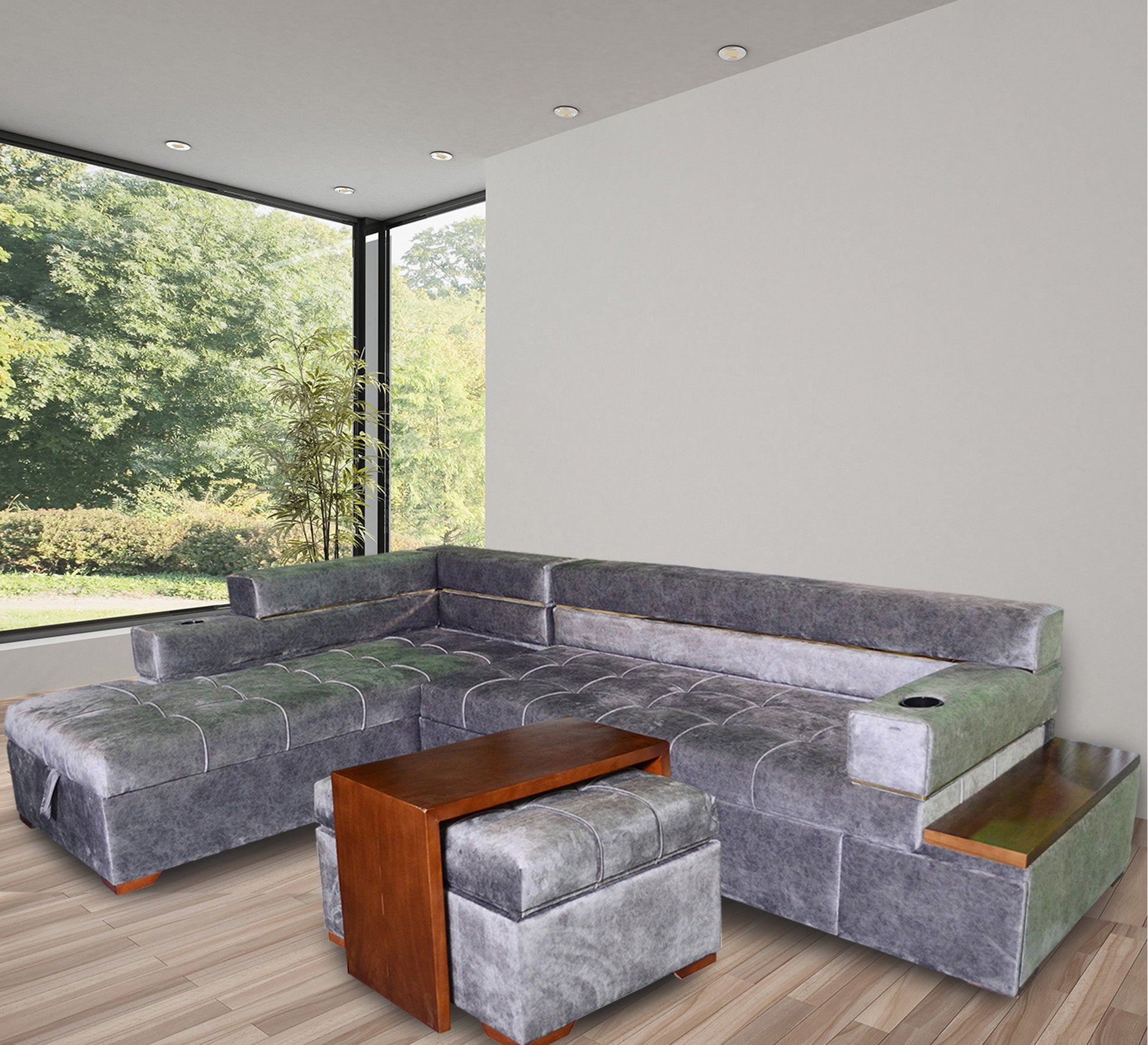 grey living room corner with a chaise longue and a bed - Vitrine Furniture - Sofa bed