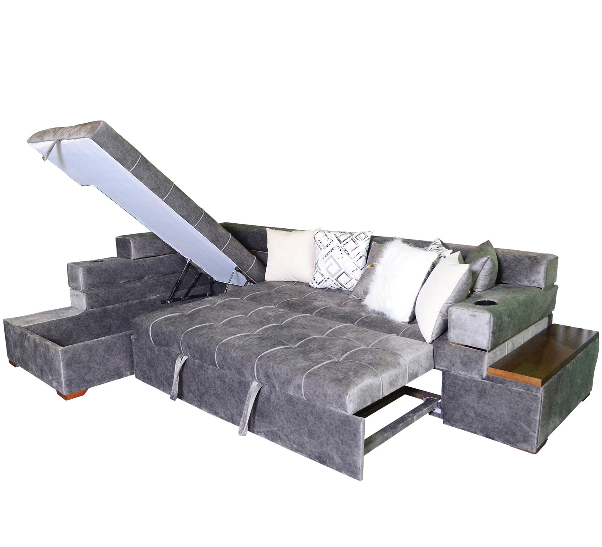 grey living room corner with a chaise longue and a bed - Vitrine Furniture - Sofa bed