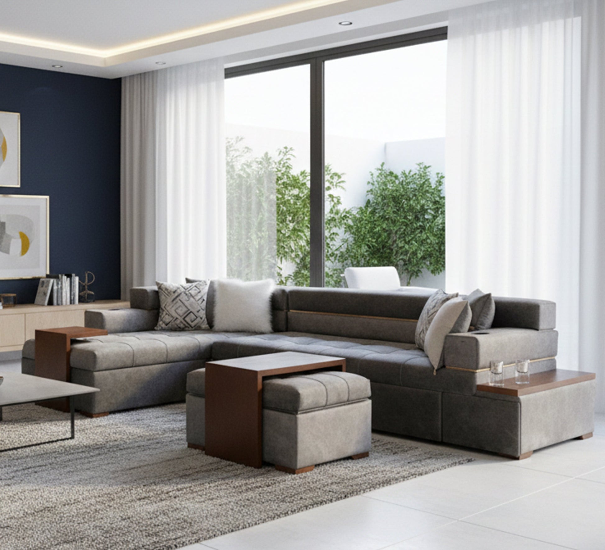 grey living room corner with a chaise longue and a bed - Vitrine Furniture - Sofa bed
