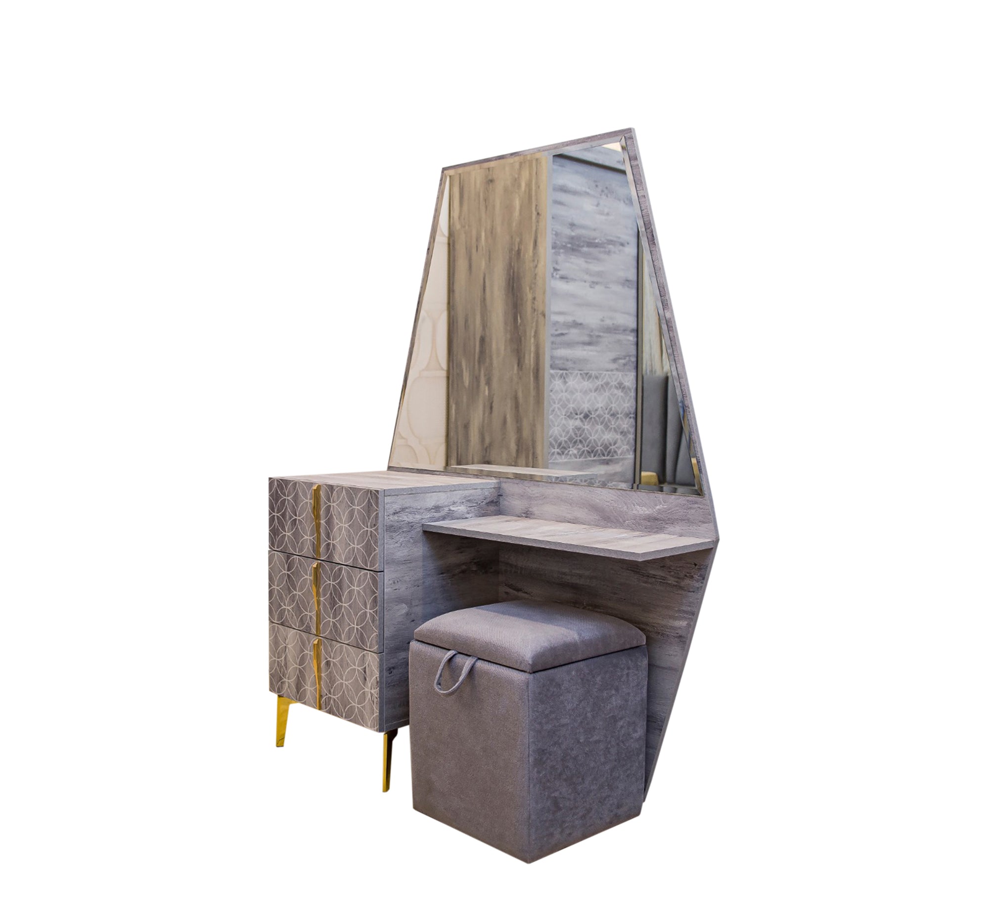 Grey paint and upholstery bedroom - Vitrine Furniture - Bed Sets