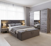 Grey paint and upholstery bedroom - Vitrine Furniture - Bed Sets