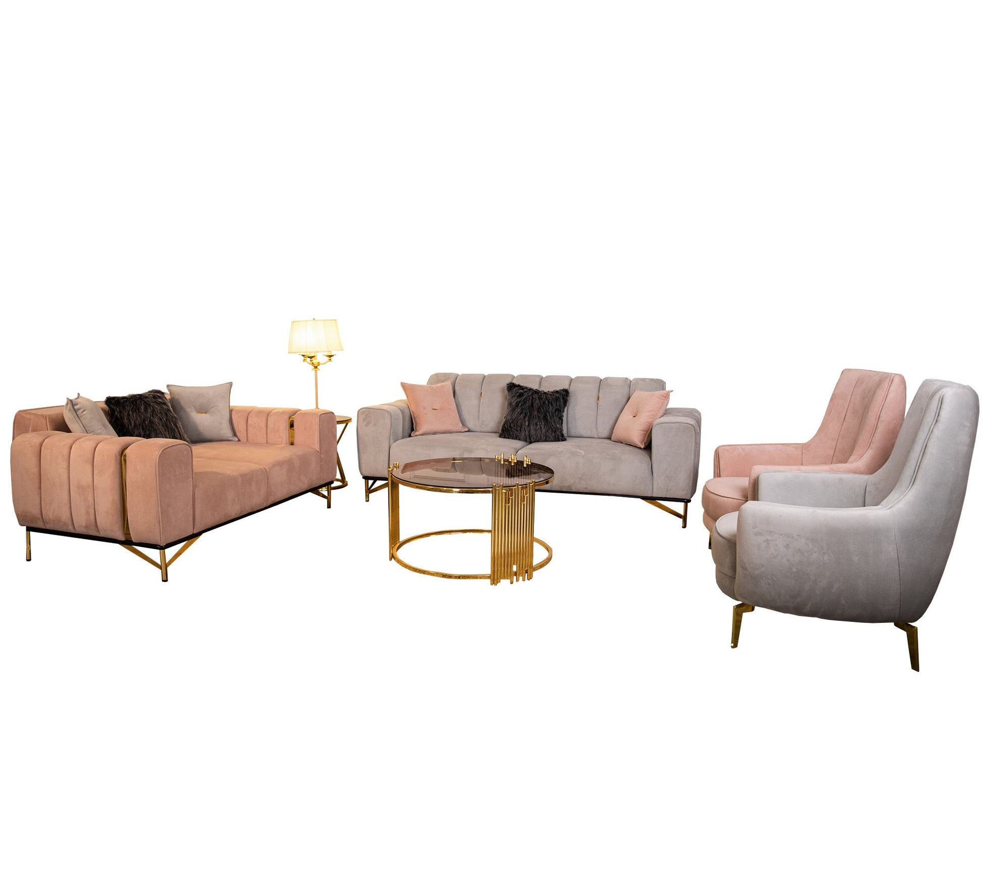 Grey * pink living room with steel legs - Vitrine Furniture - Salon Sets