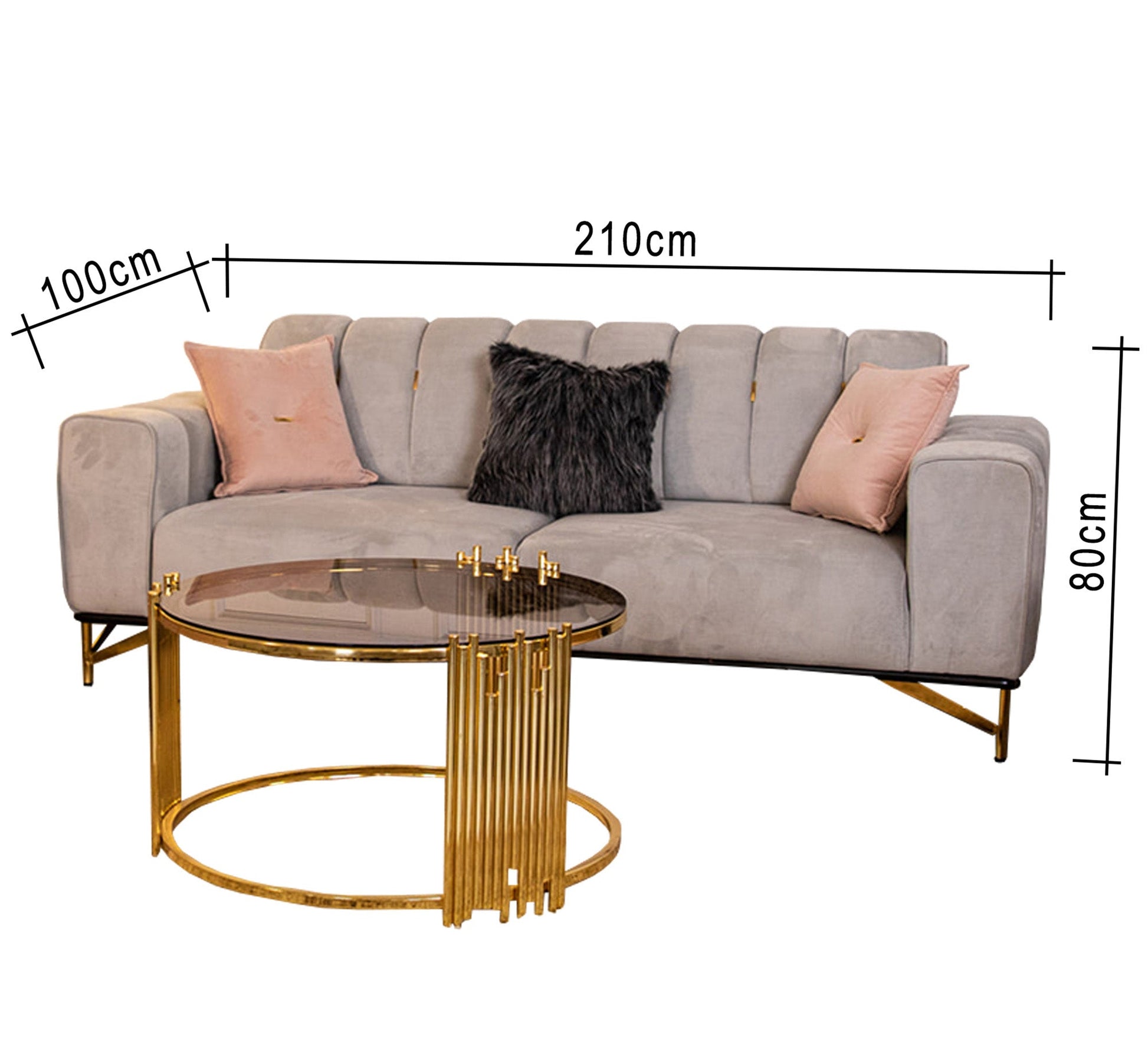 Grey * pink living room with steel legs - Vitrine Furniture - Salon Sets