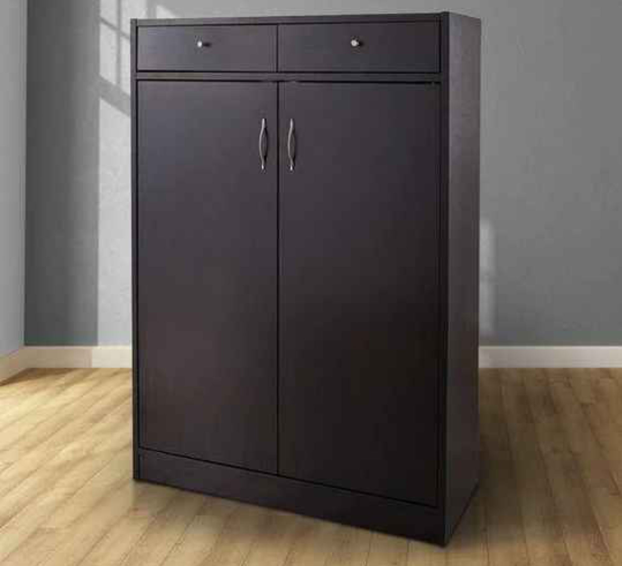 Grey Shoe rack with two drawers and two shelves - Vitrine Furniture - Furniture