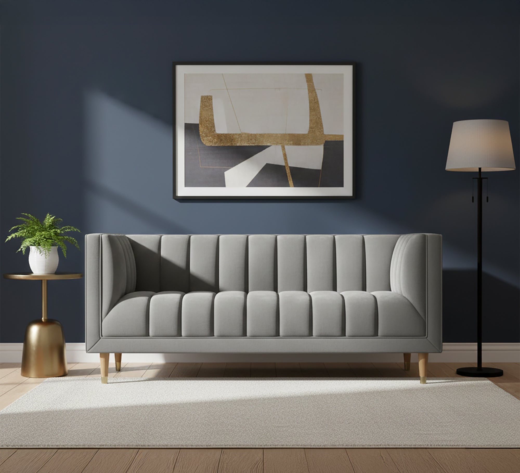 Grey sofa with recessed lines - Vitrine Furniture - Living room Sofas