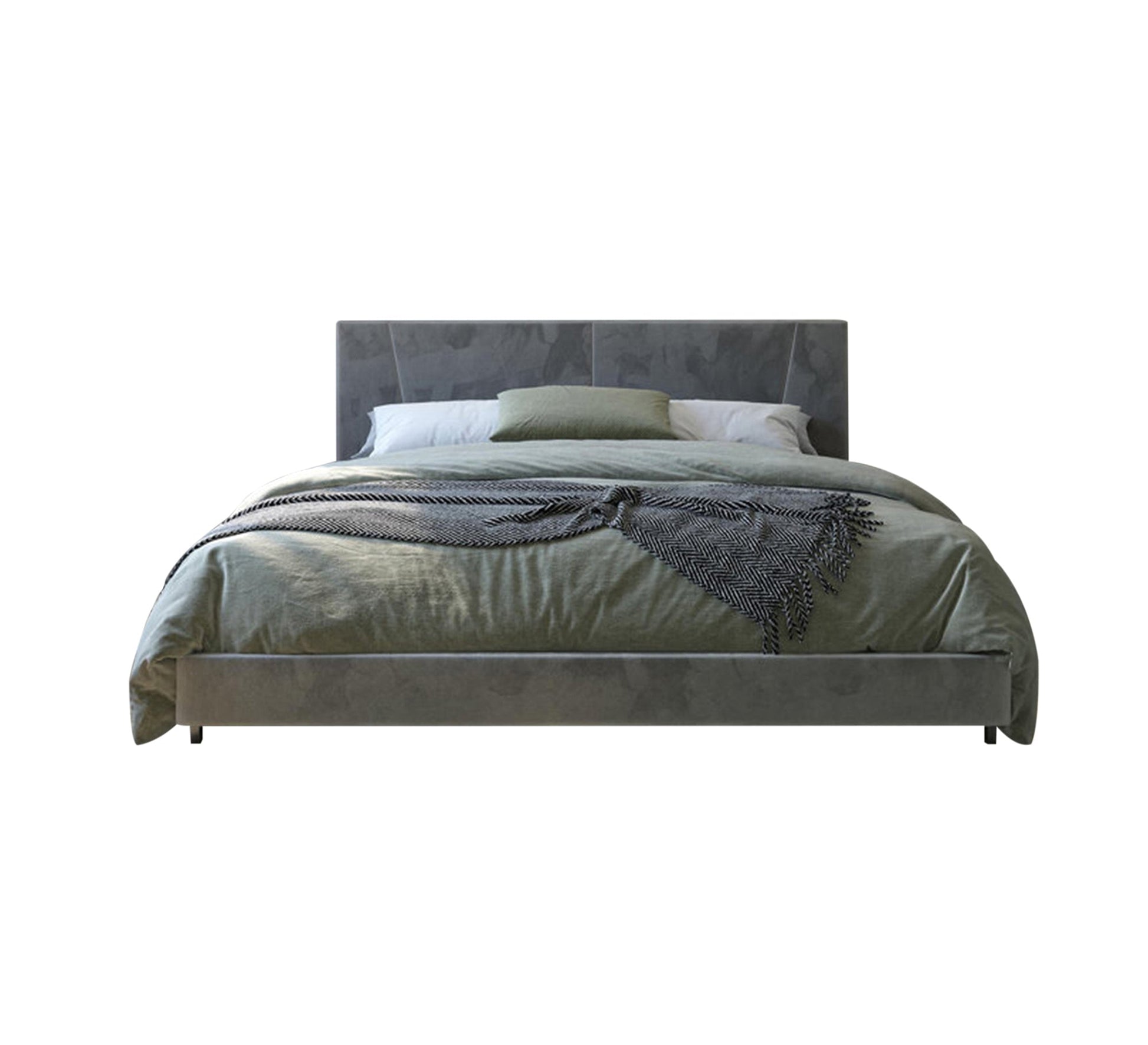 Grey velvet bed with a simple headboard - Vitrine Furniture - Furniture