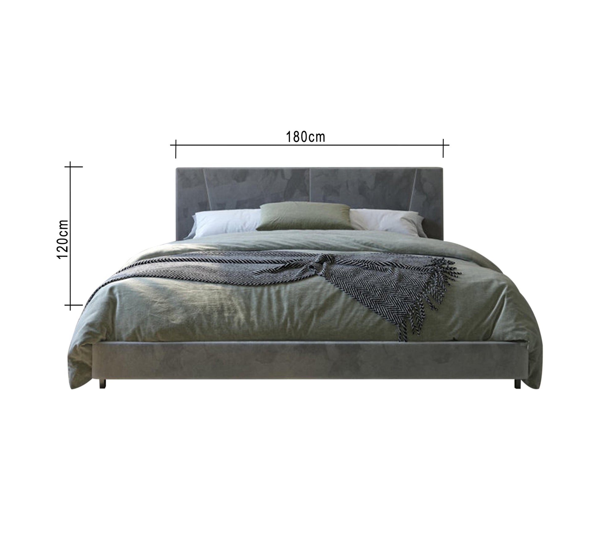 Grey velvet bed with a simple headboard - Vitrine Furniture - Furniture