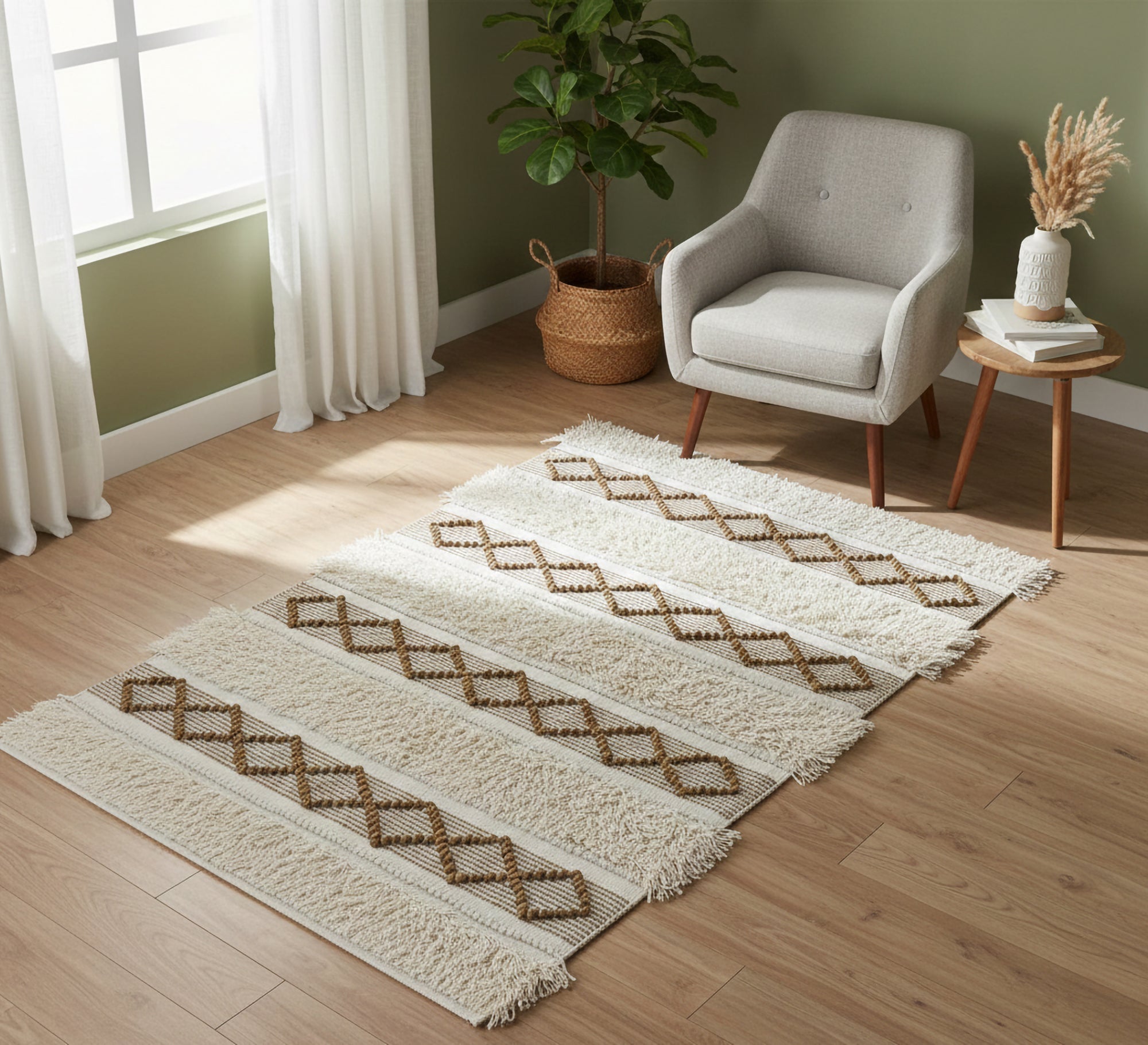 Handwoven rug with an embroidered geometric pattern - Vitrine Furniture - Accessories