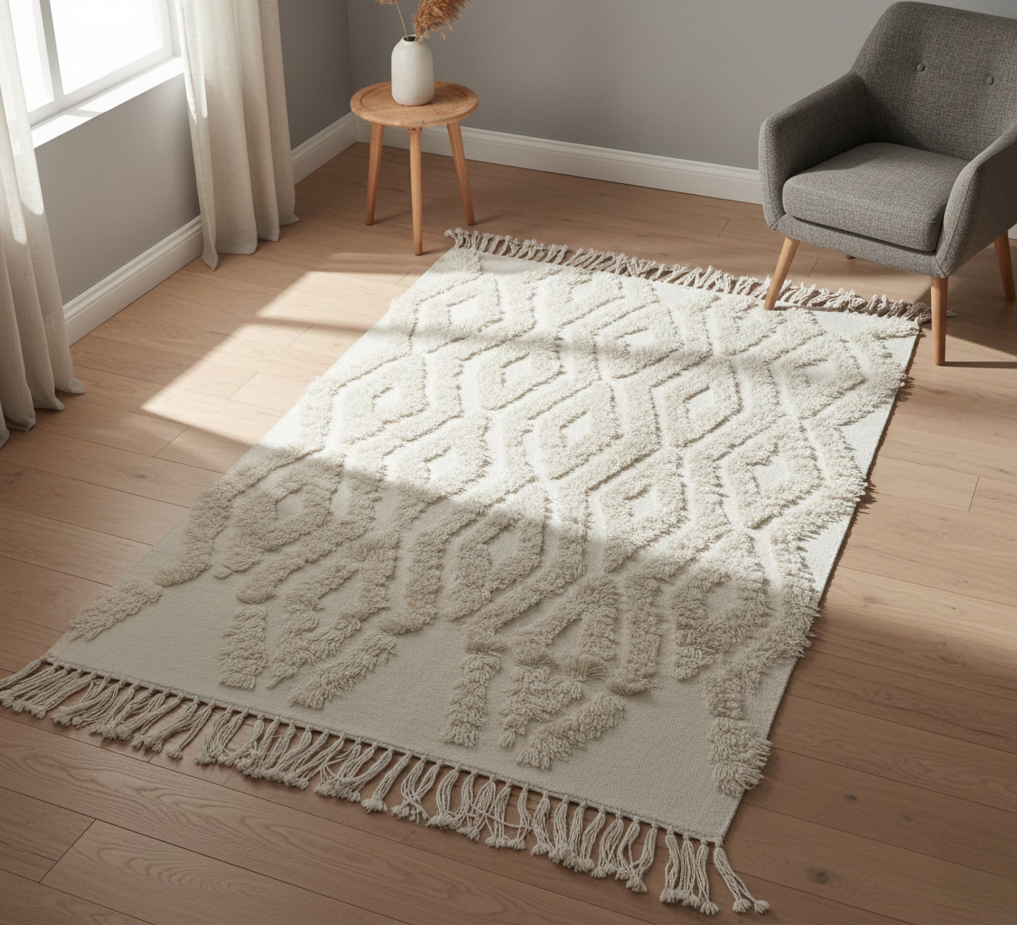 Handwoven rug with raised diamond patterns – Vitrine Furniture